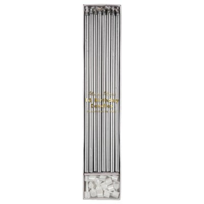Meri Meri - Silver Long Candles - Uzun Gümüş Mum