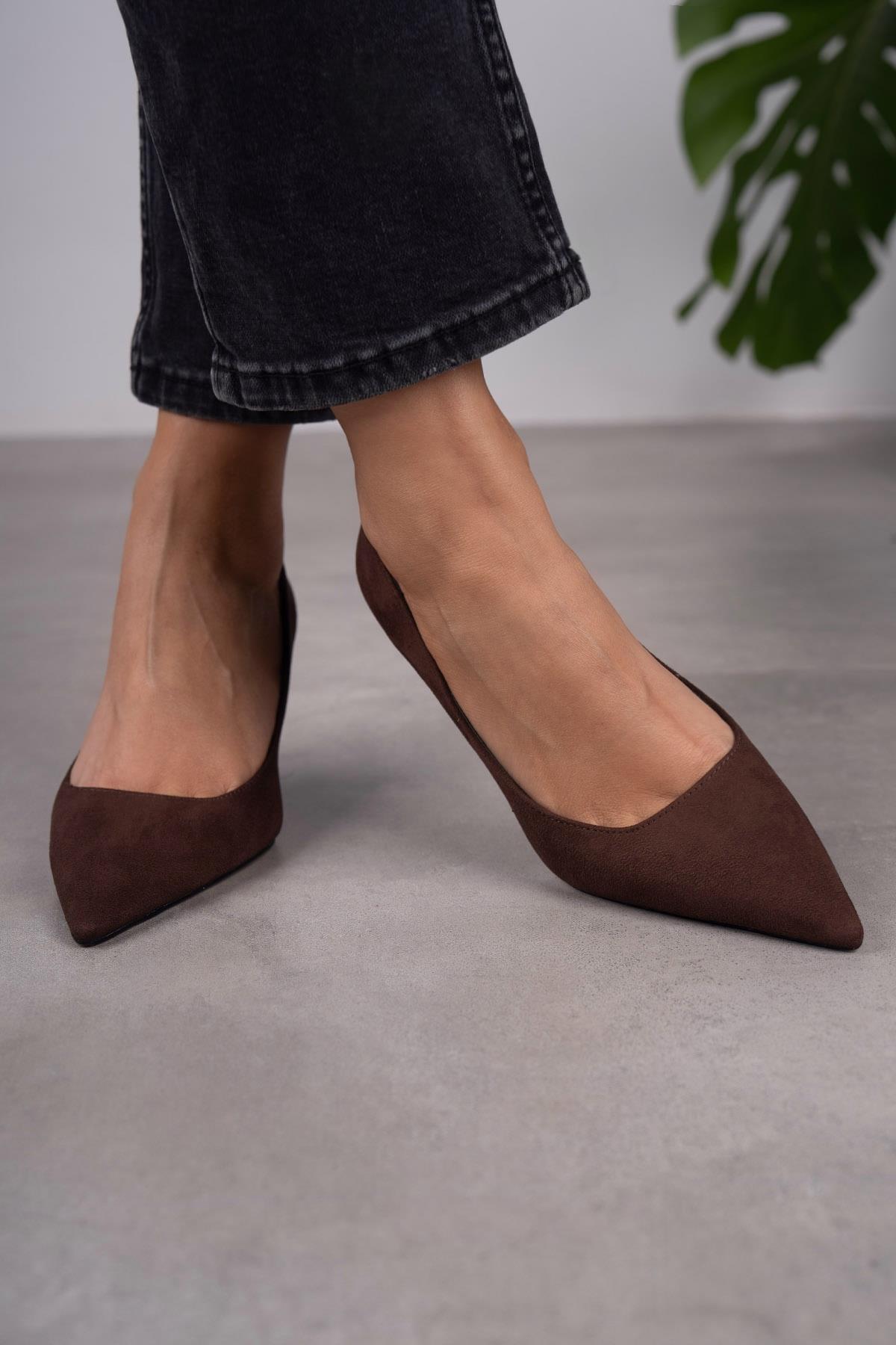 BLUSH KOYU KAHVE SÜET STİLETTO KAHVE