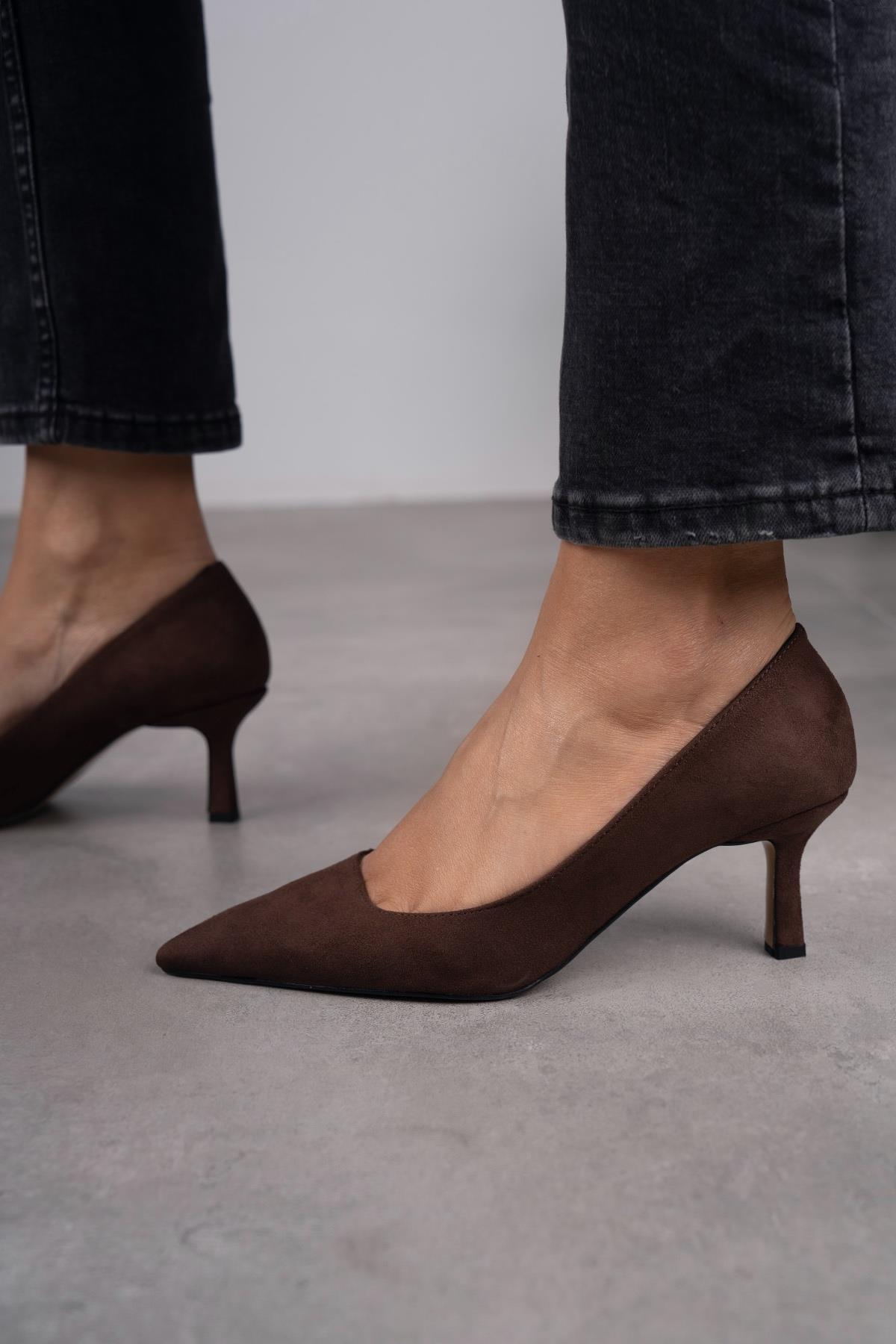 BLUSH KOYU KAHVE SÜET STİLETTO KAHVE