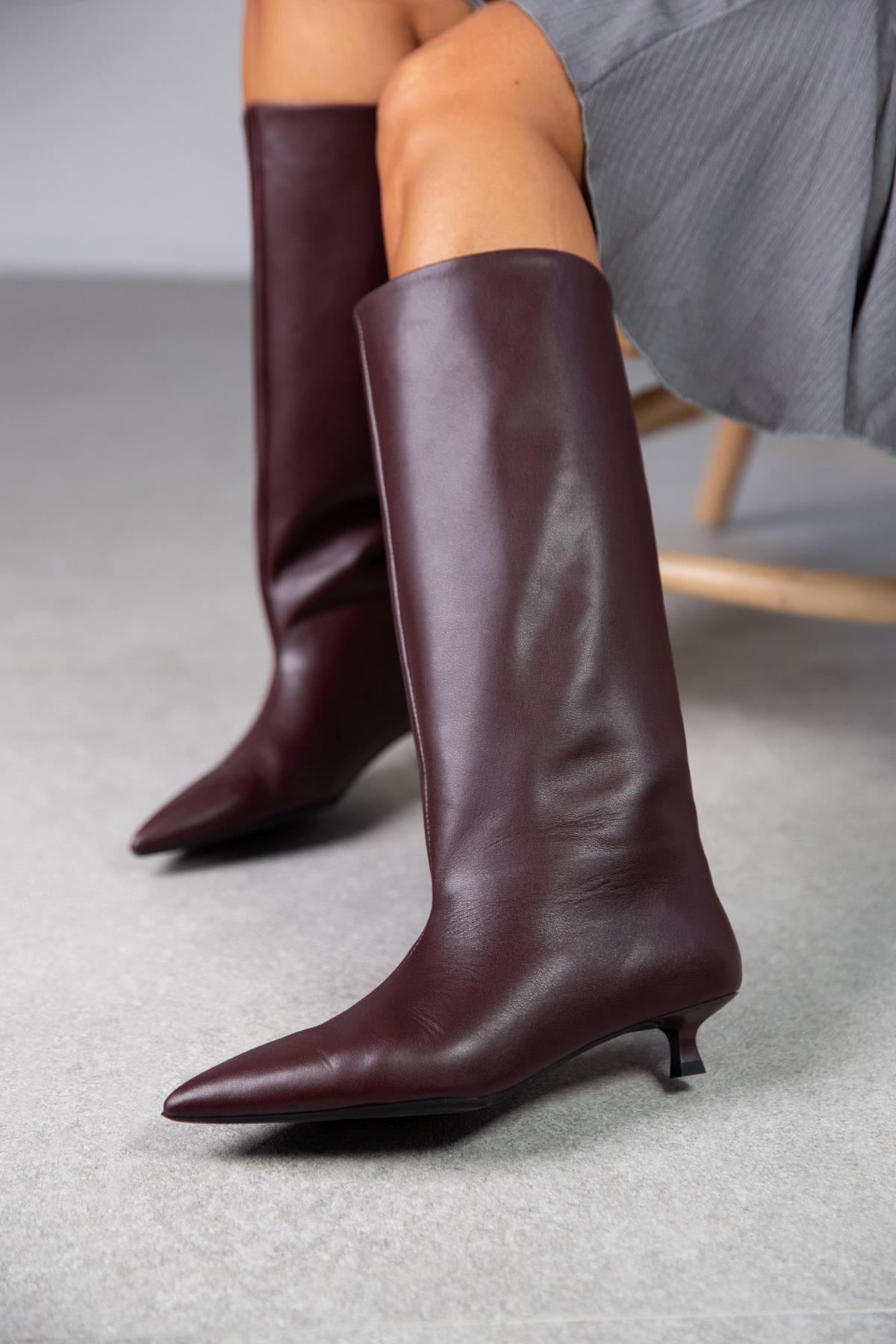 CİTY BORDO DERİ ÇİZME bordo