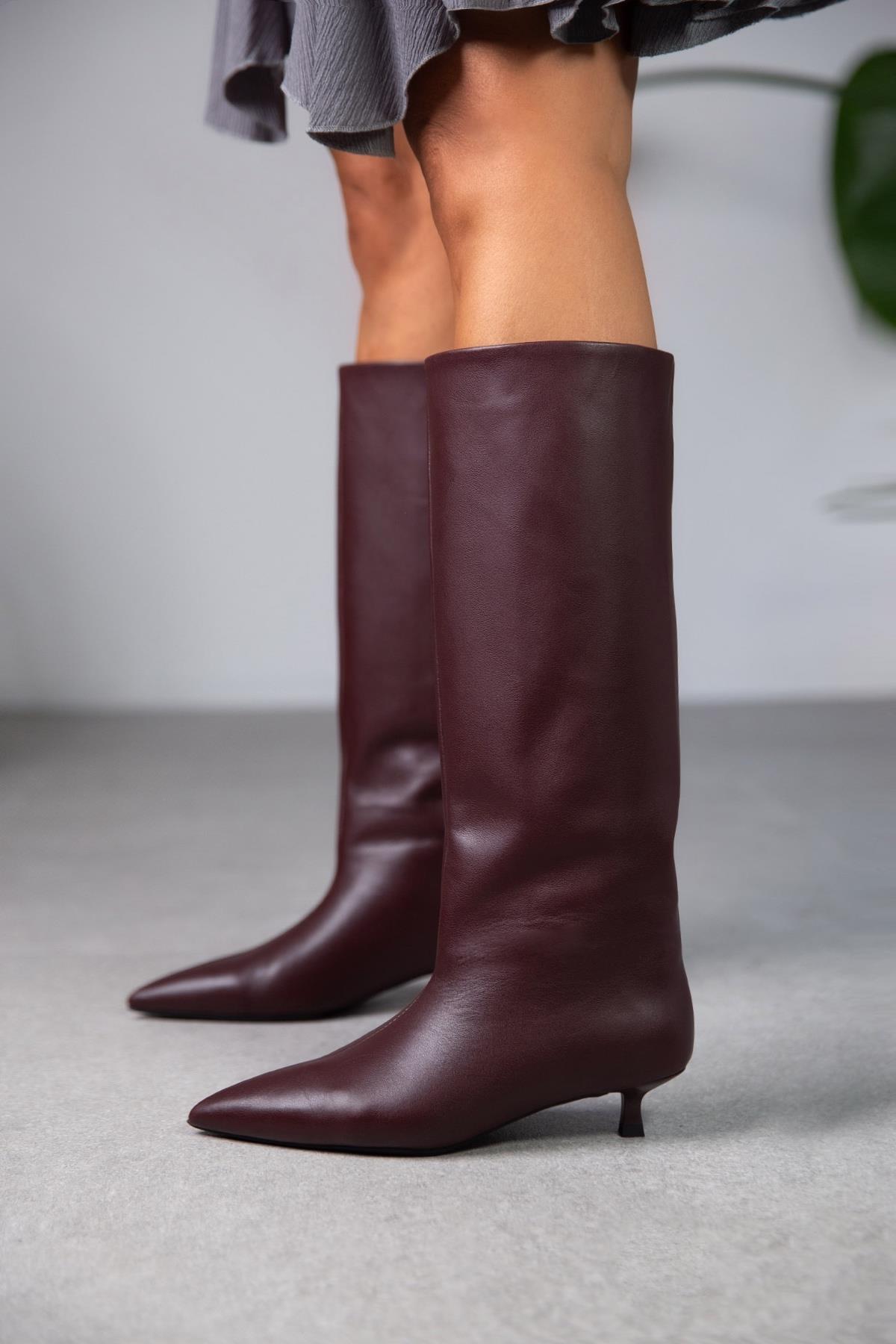 CİTY BORDO DERİ ÇİZME bordo