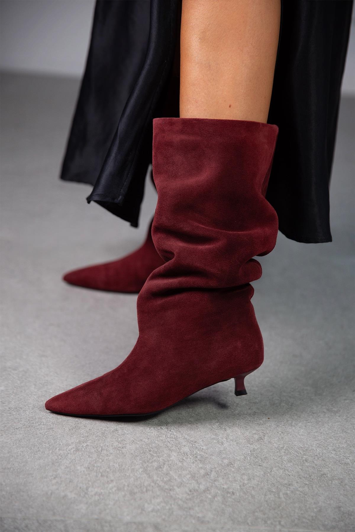 CİTY BORDO SÜET ÇİZME bordo