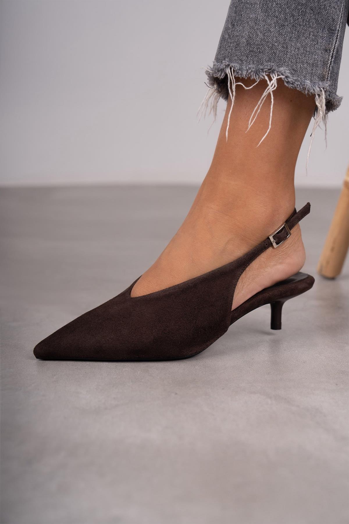 DALİA KOYU KAHVE SÜET HAKİKİ AYAKKABI KAHVE