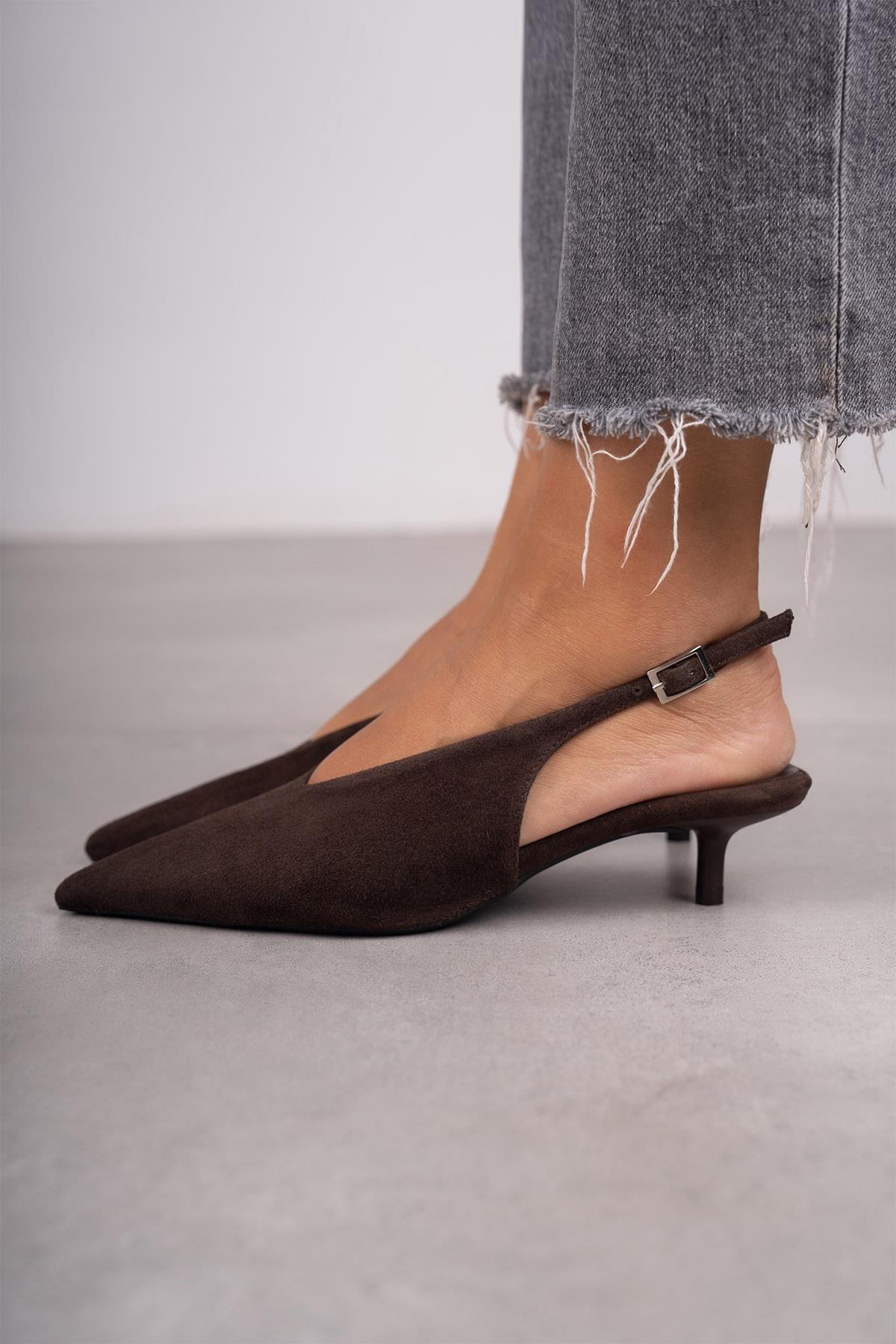 DALİA KOYU KAHVE SÜET HAKİKİ AYAKKABI KAHVE