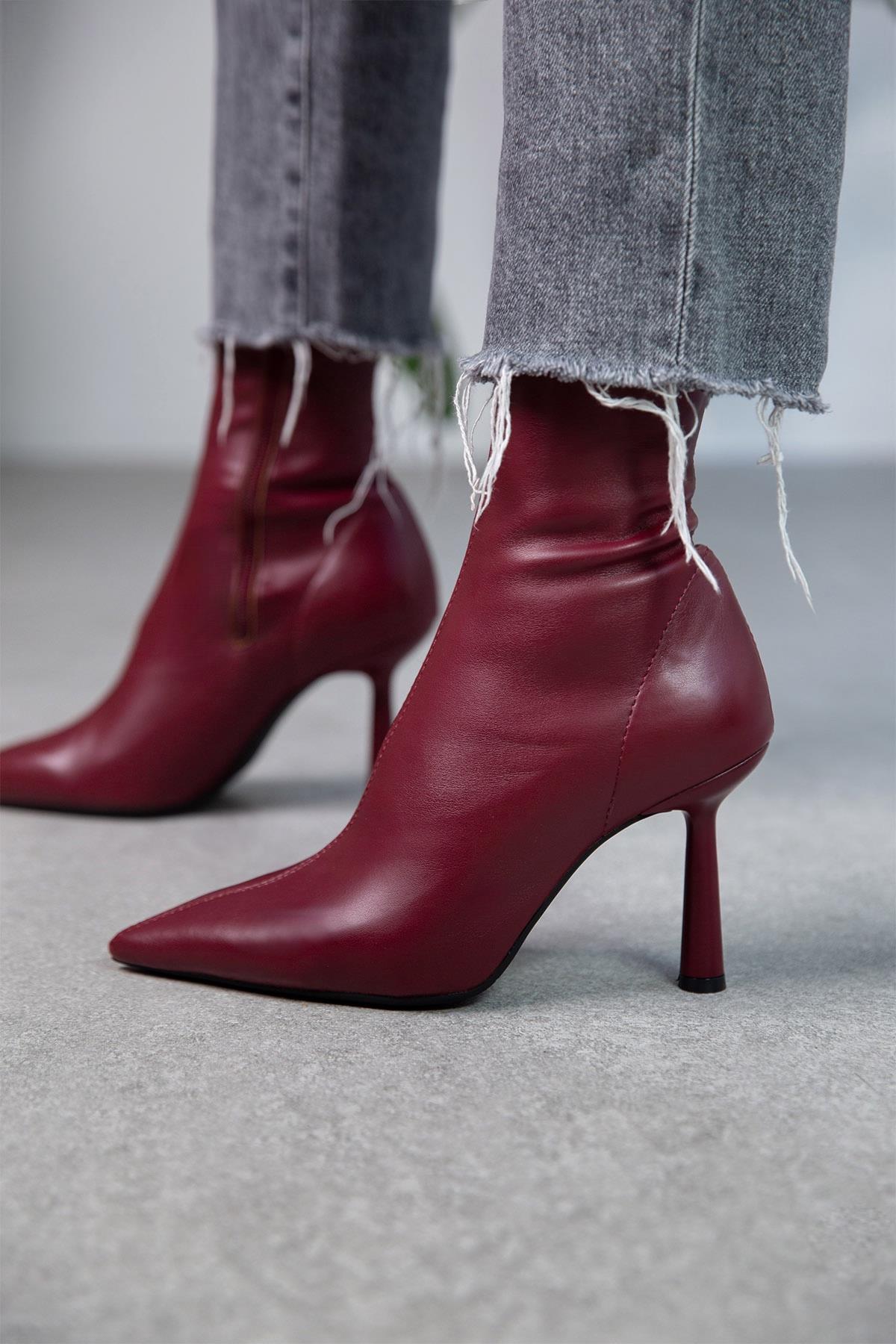 FALL STREÇ BORDO DERİ BOT bordo