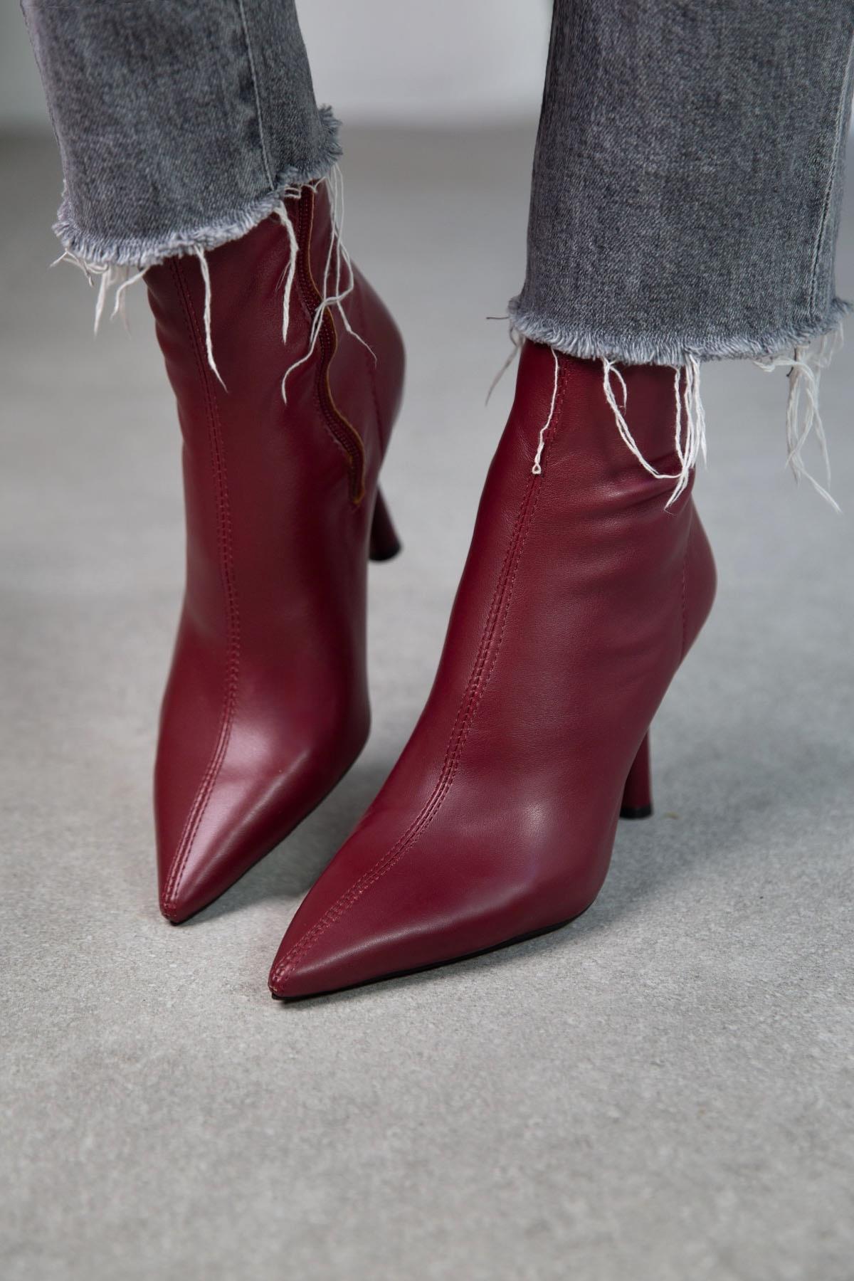 FALL STREÇ BORDO DERİ BOT bordo