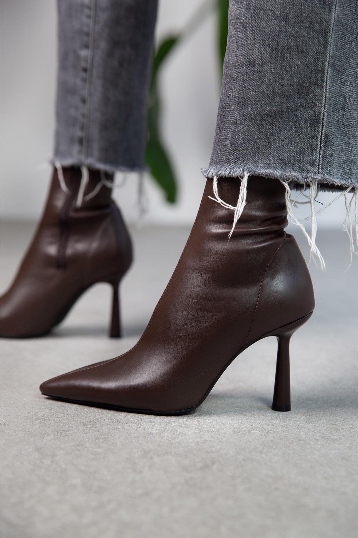 FALL STREÇ KAHVE DERİ BOT KAHVE