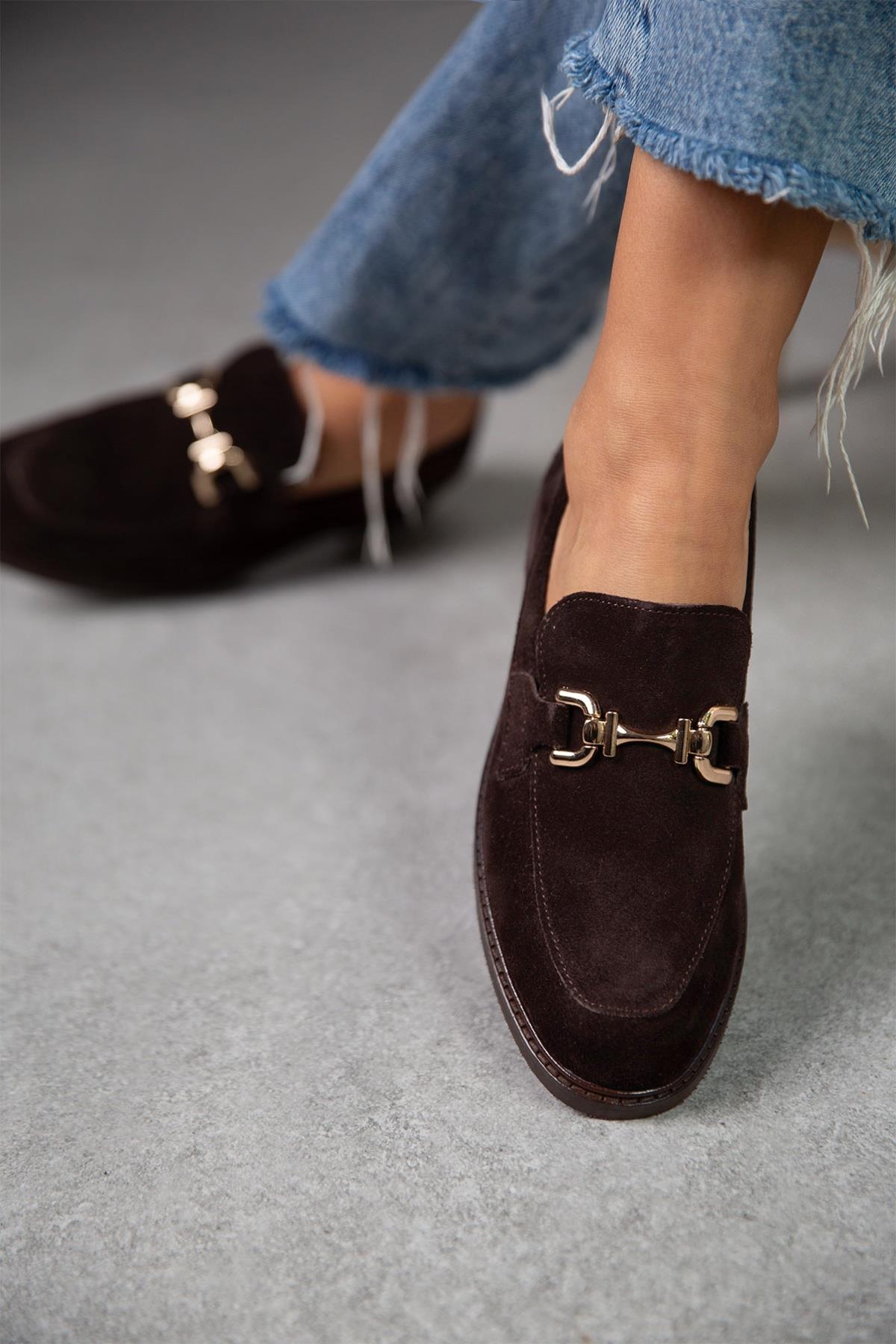 JİLL KOYU KAHVE SÜET LOAFER KAHVE