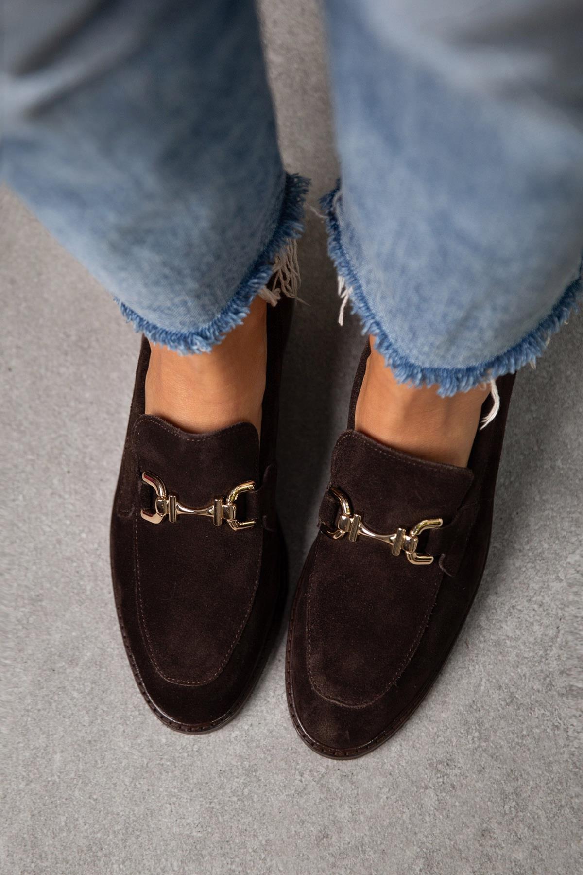 JİLL KOYU KAHVE SÜET LOAFER KAHVE