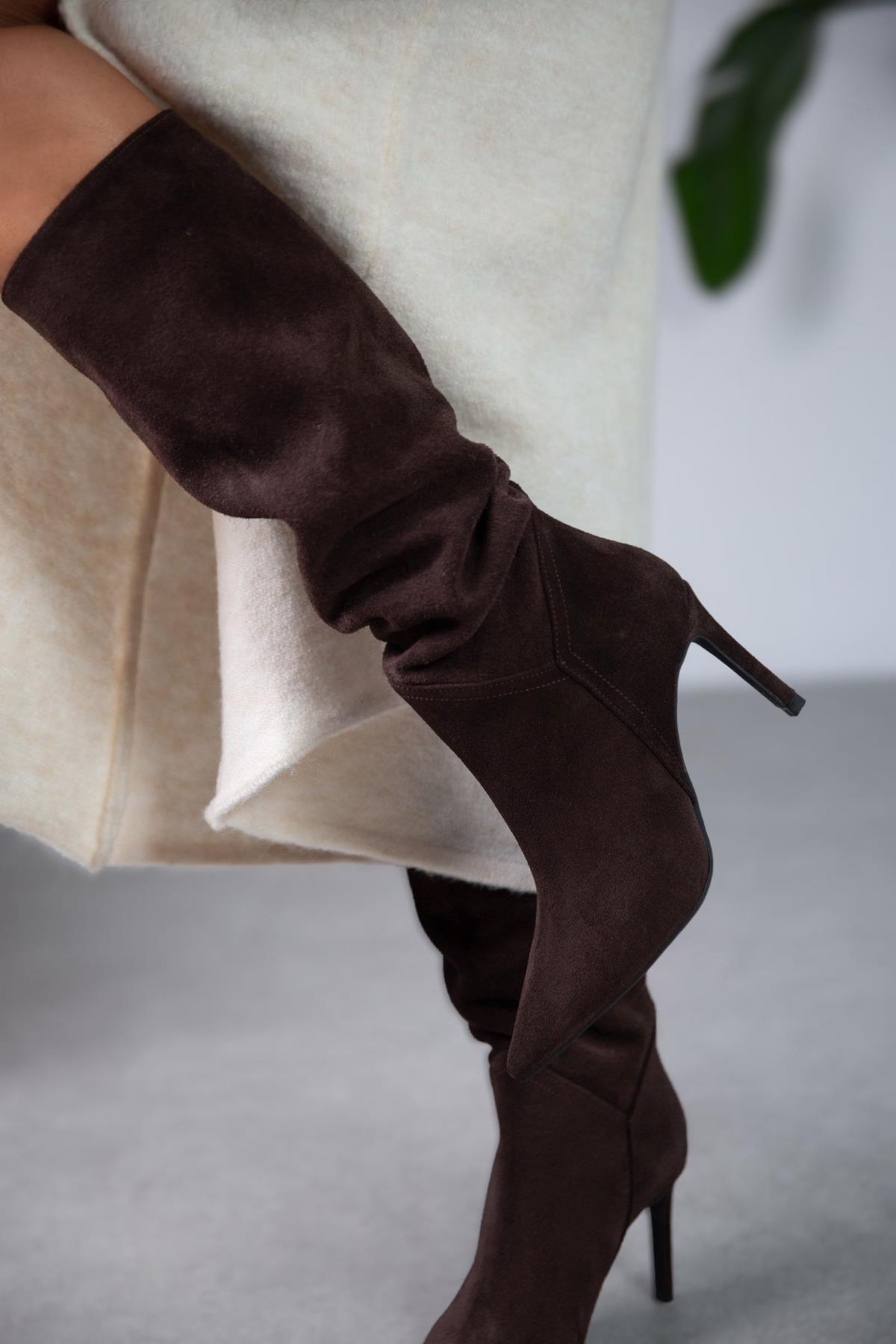 KİSS KOYU KAHVE SÜET ÇİZME KAHVE