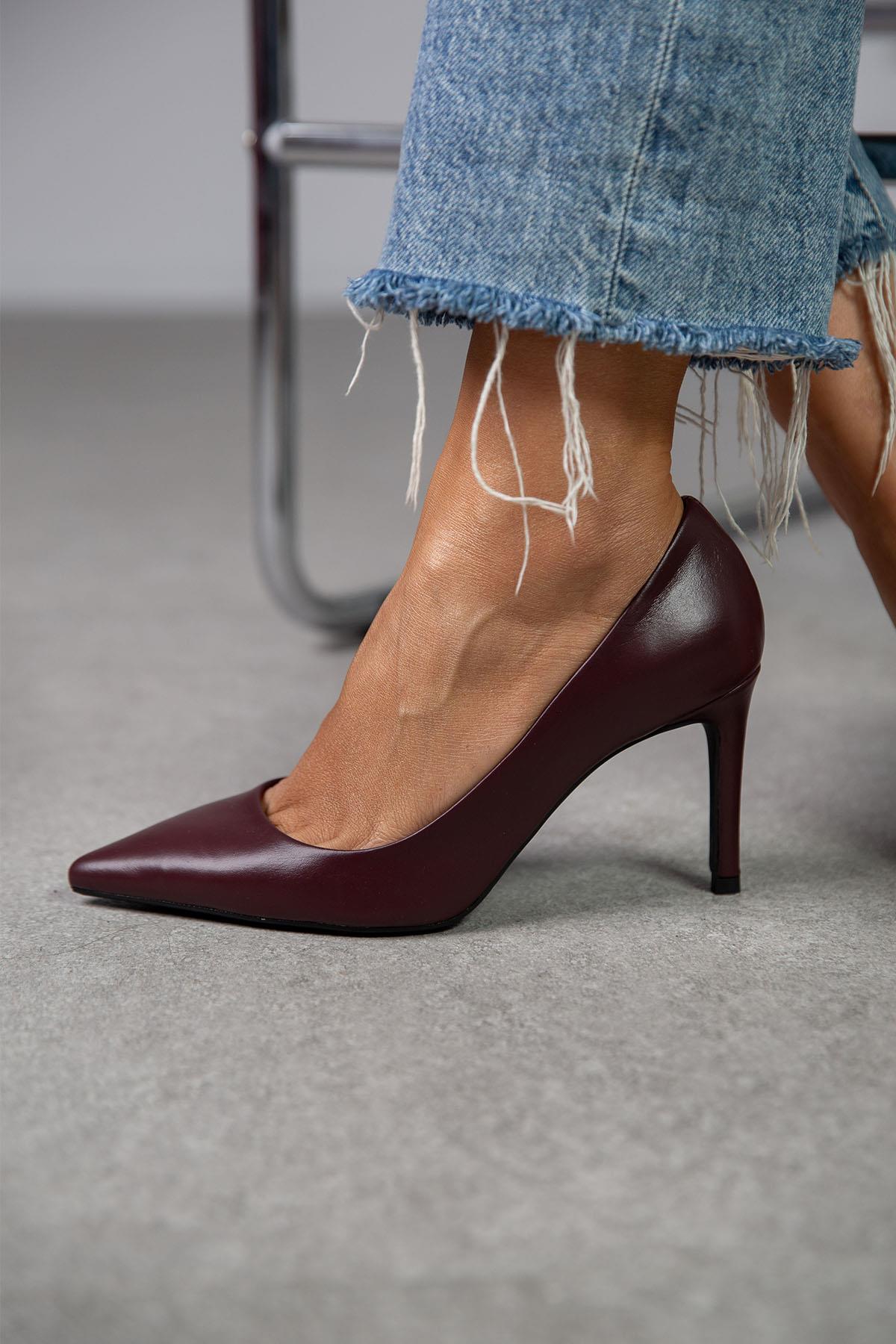 LARA BORDO DERİ HAKİKİ DERİ STİLETTO bordo