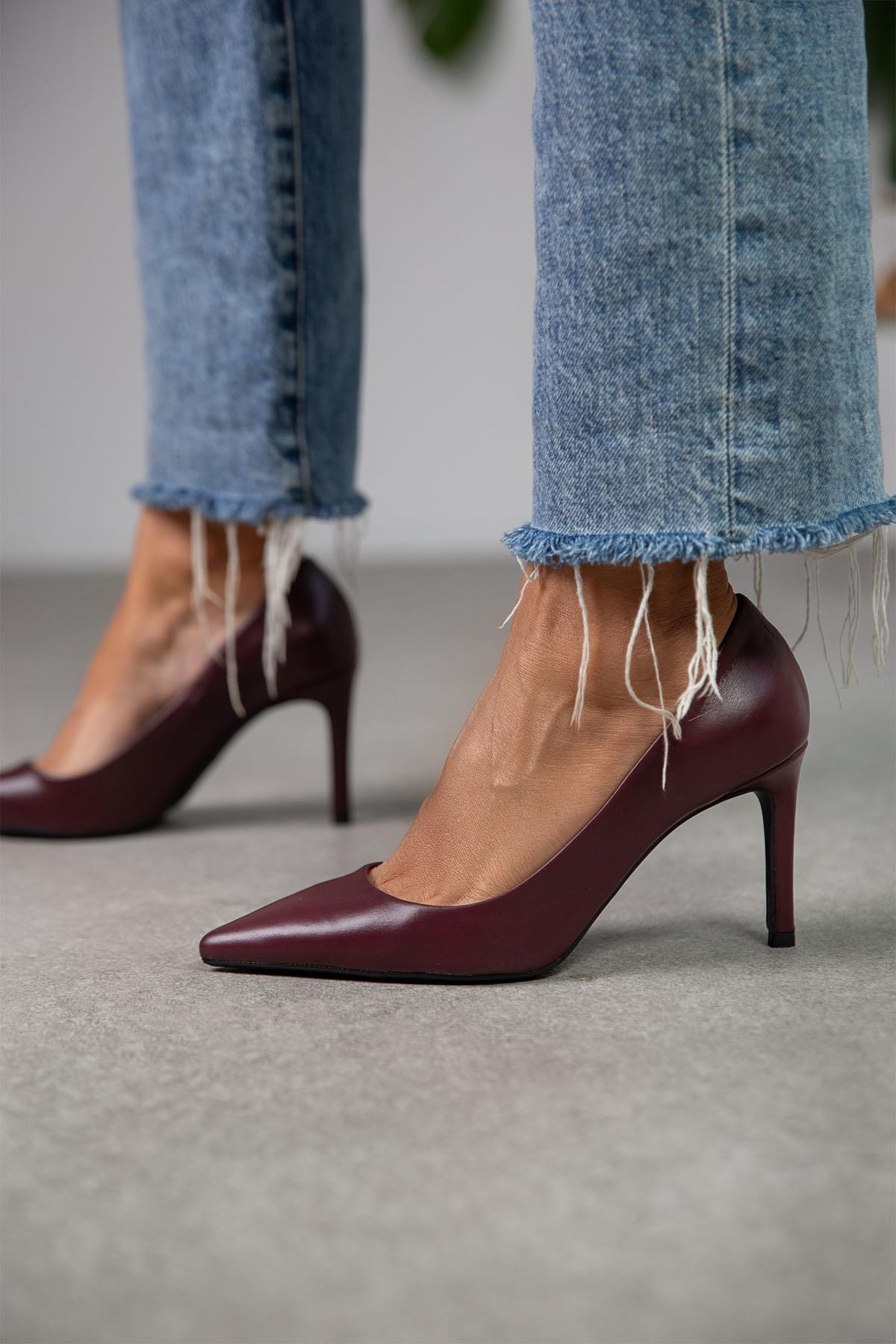 LARA BORDO DERİ HAKİKİ DERİ STİLETTO bordo