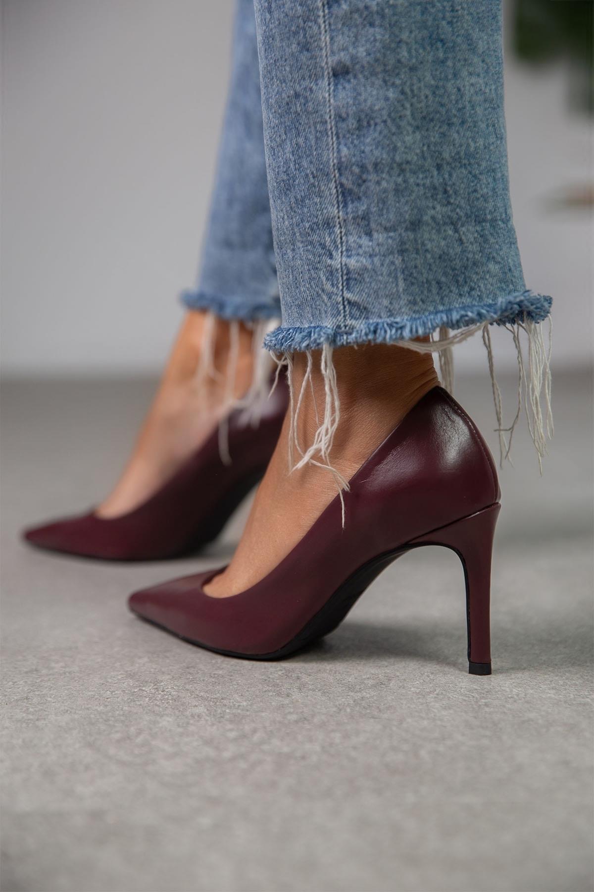 LARA BORDO DERİ HAKİKİ DERİ STİLETTO bordo