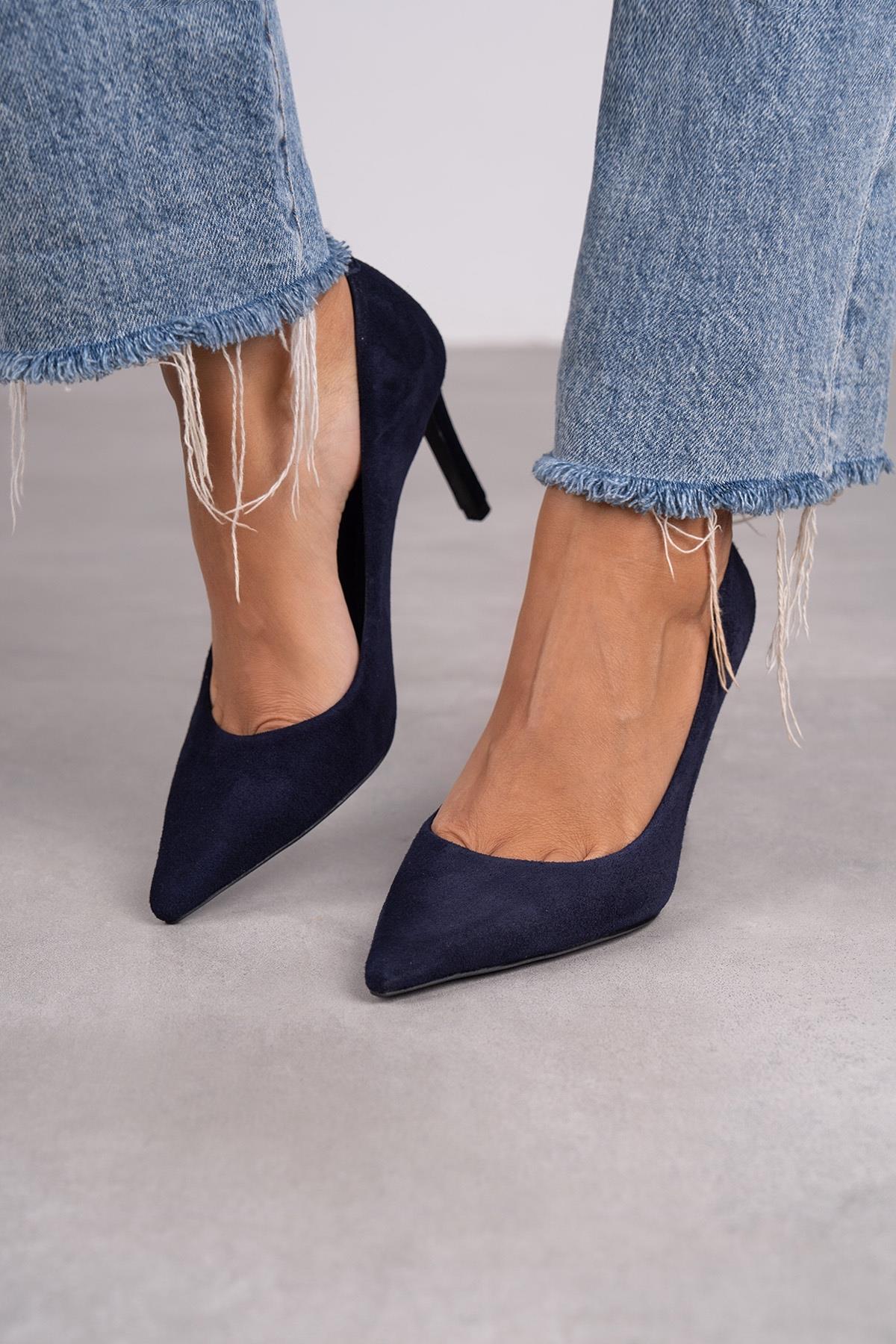 LARA LACİVERT SÜET HAKİKİ DERİ STİLETTO LACİVERT