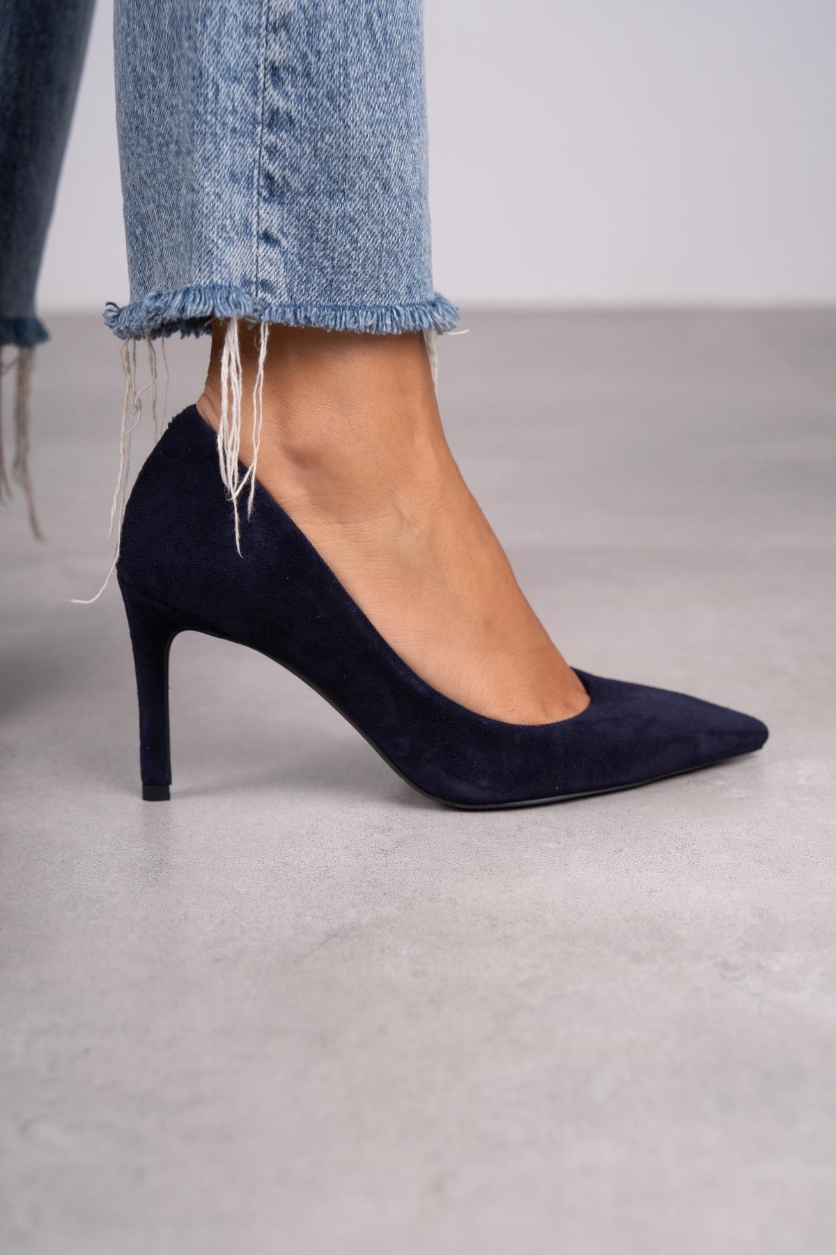 LARA LACİVERT SÜET HAKİKİ DERİ STİLETTO LACİVERT