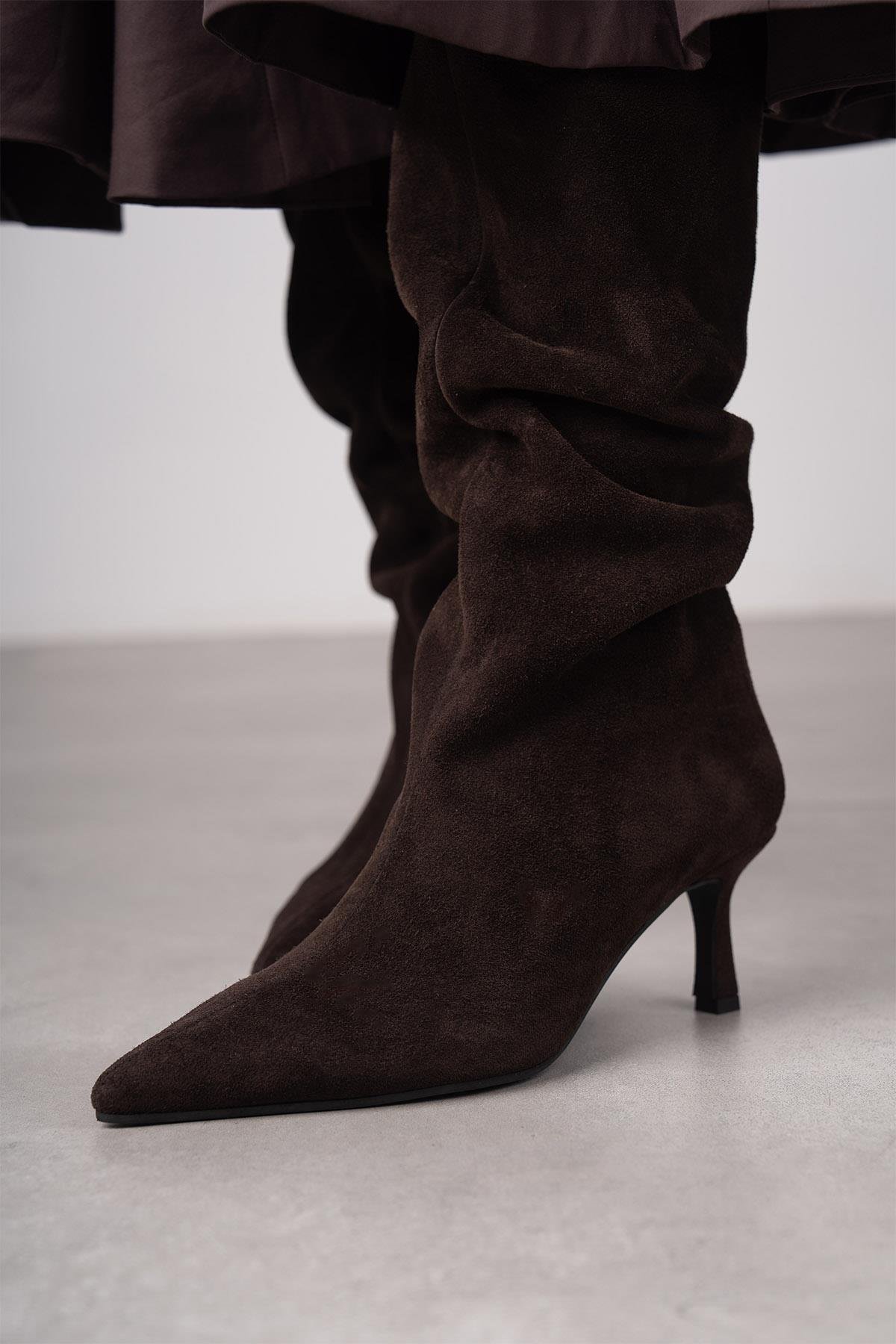 LİZA KOYU KAHVE SÜET ÇİZME KAHVE