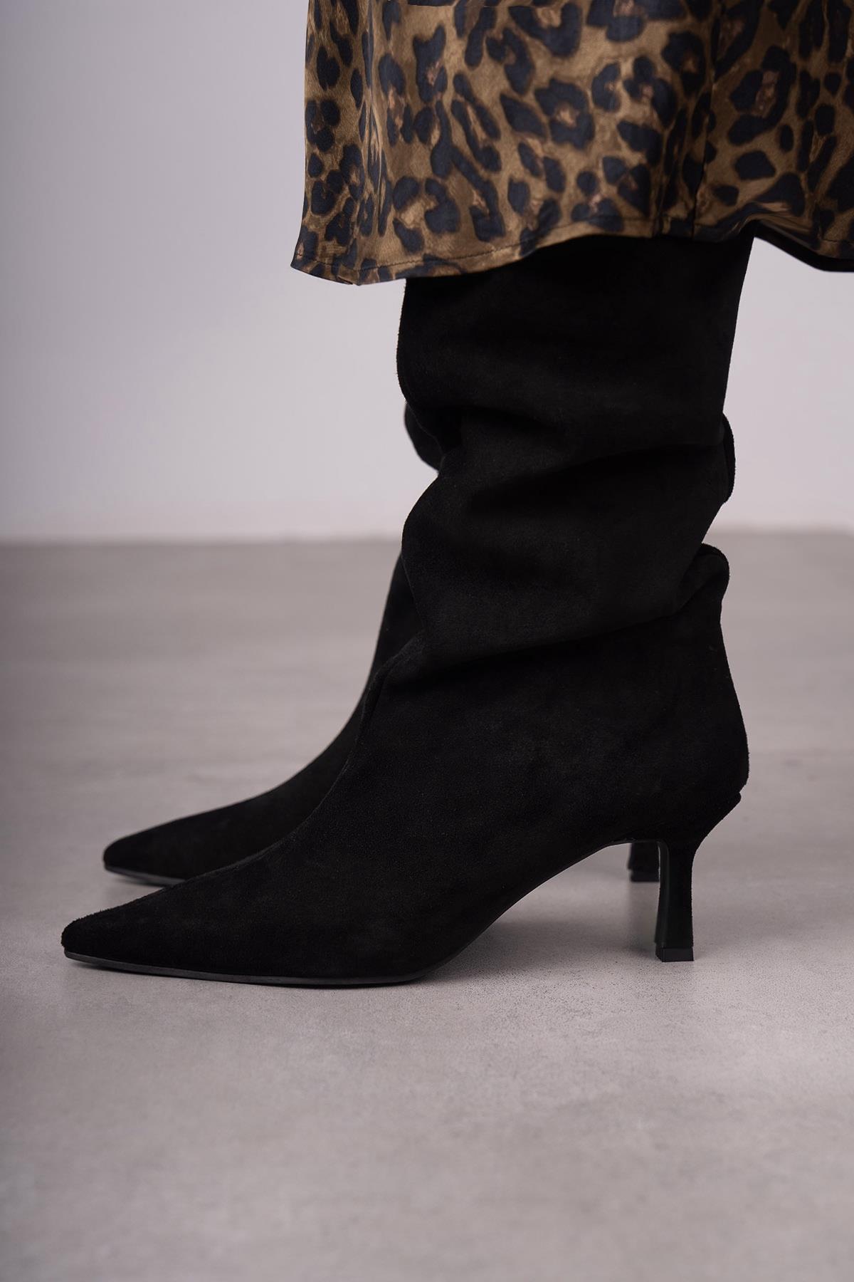 LİZA SİYAH SÜET ÇİZME SİYAH SÜET