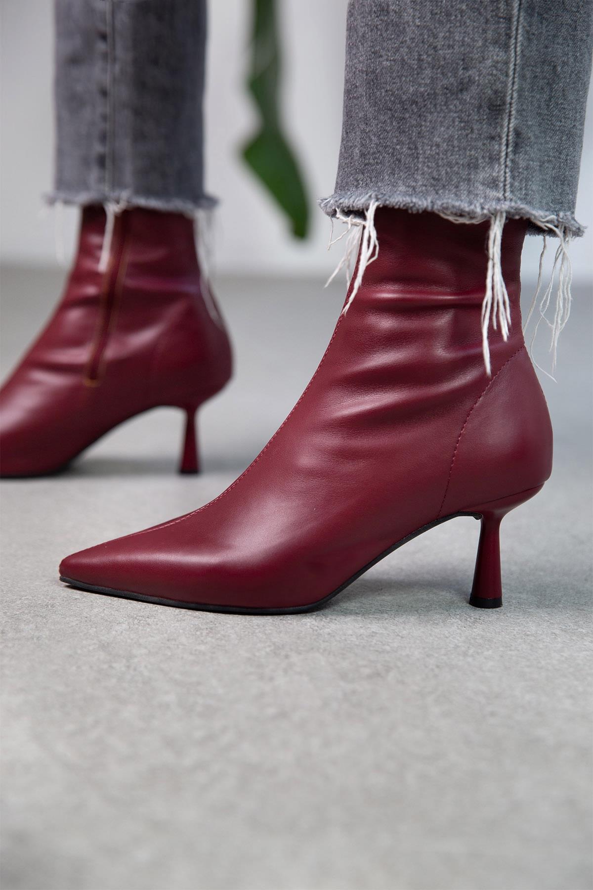 LOOK STREÇ BORDO DERİ BOT bordo