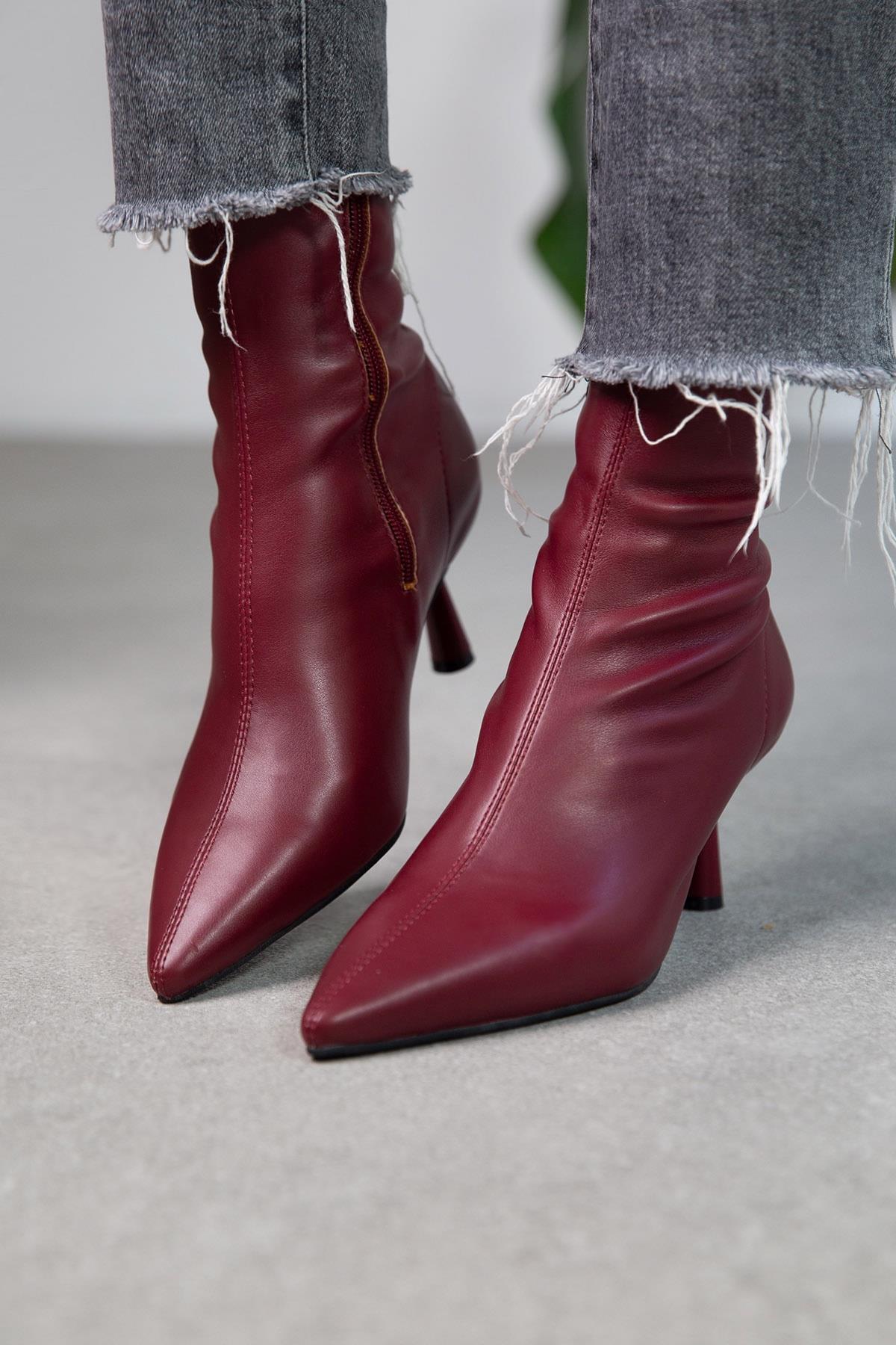 LOOK STREÇ BORDO DERİ BOT bordo