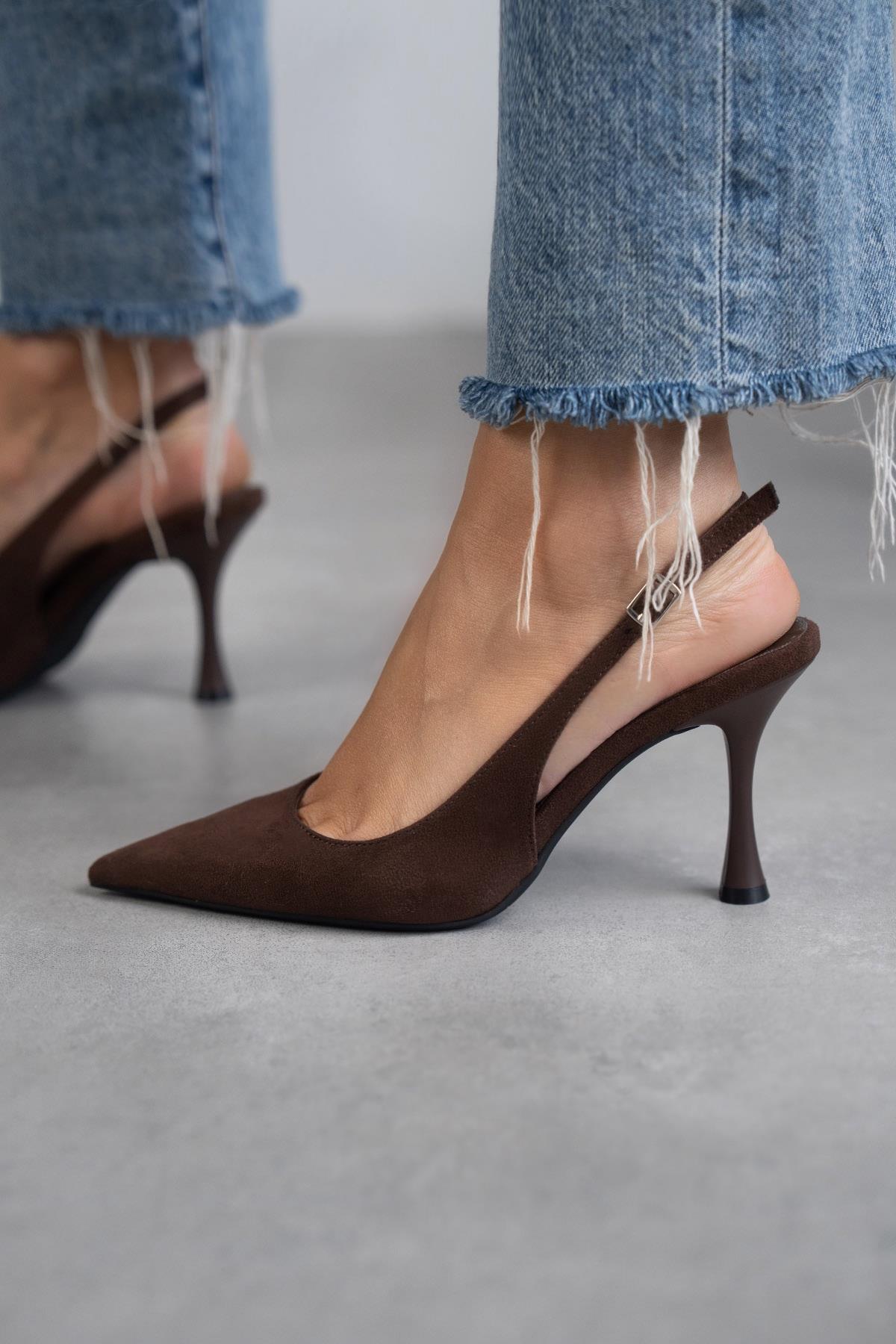MİSS KOYU KAHVE SÜET STİLETTO KAHVE