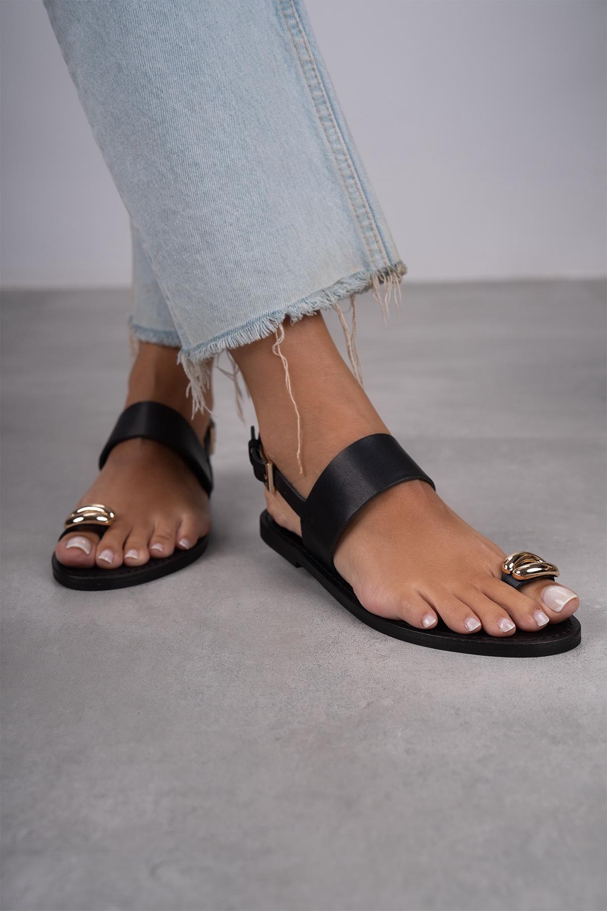 PETRA SİYAH DERİ SANDALET SİYAH DERİ