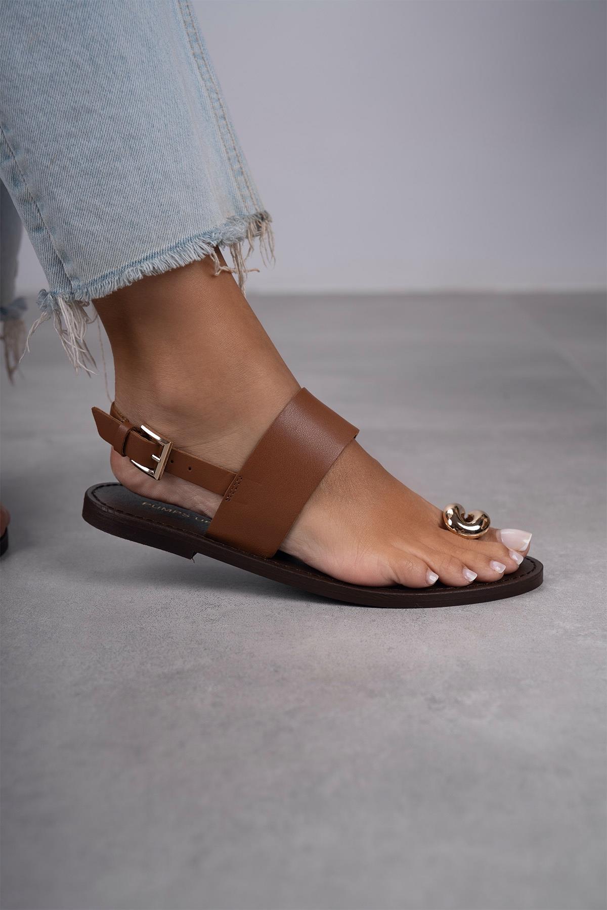 PETRA TABA DERİ SANDALET TABA