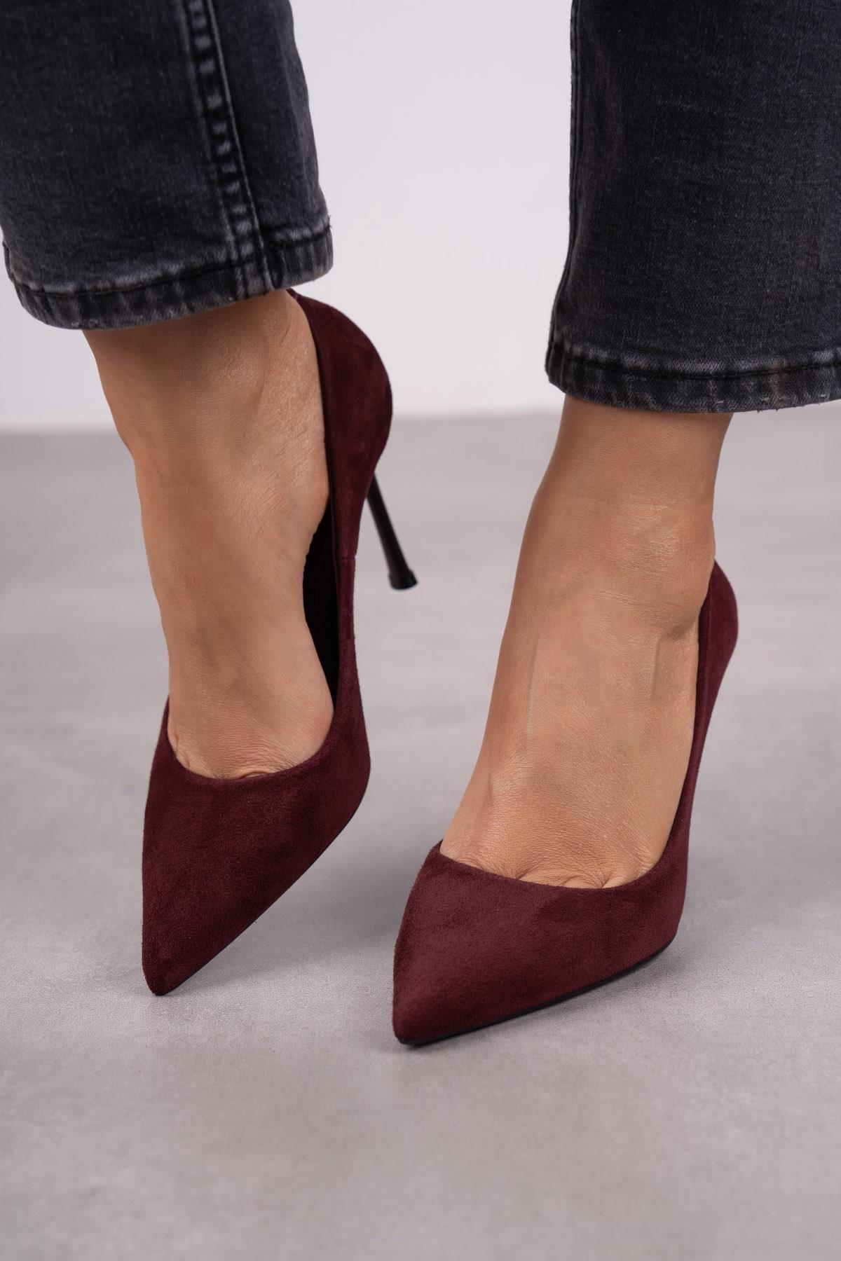 QUEEN BORDO SÜET STİLETTO bordo