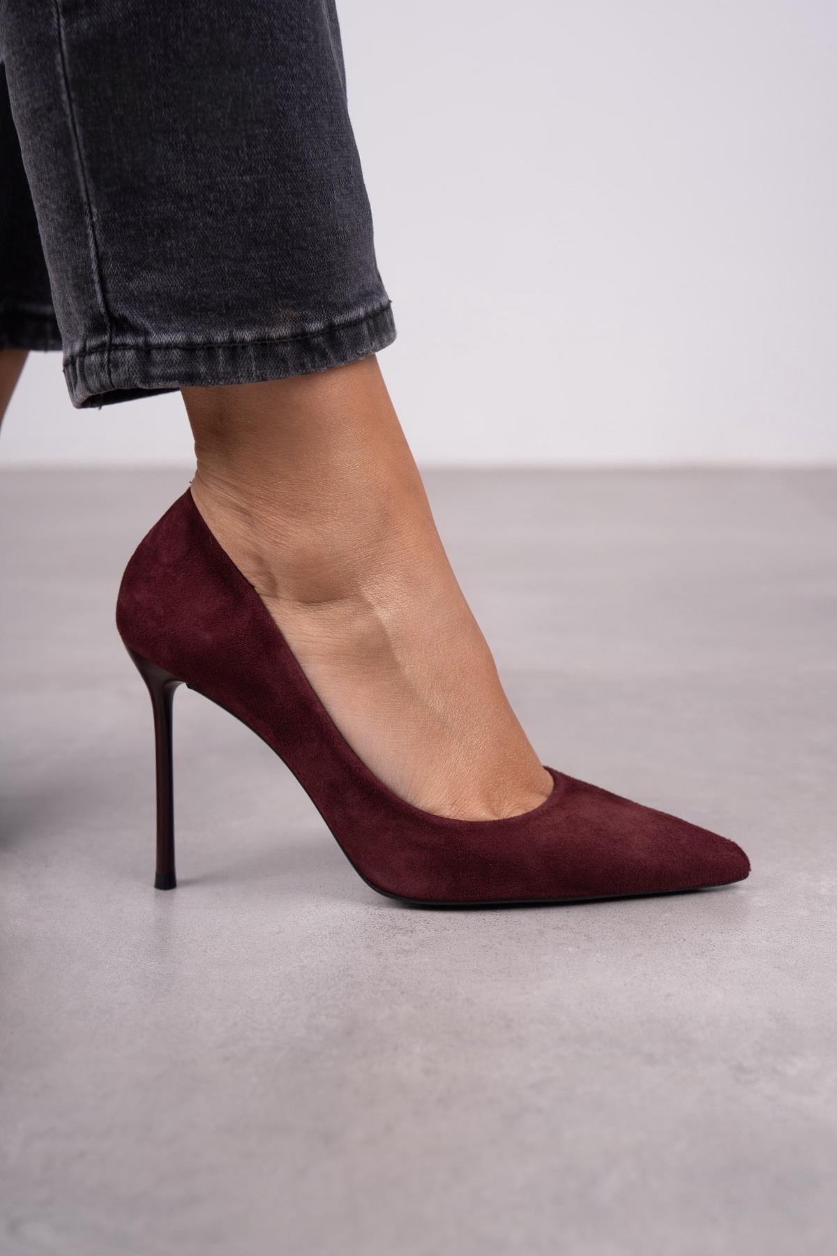 QUEEN BORDO SÜET STİLETTO bordo