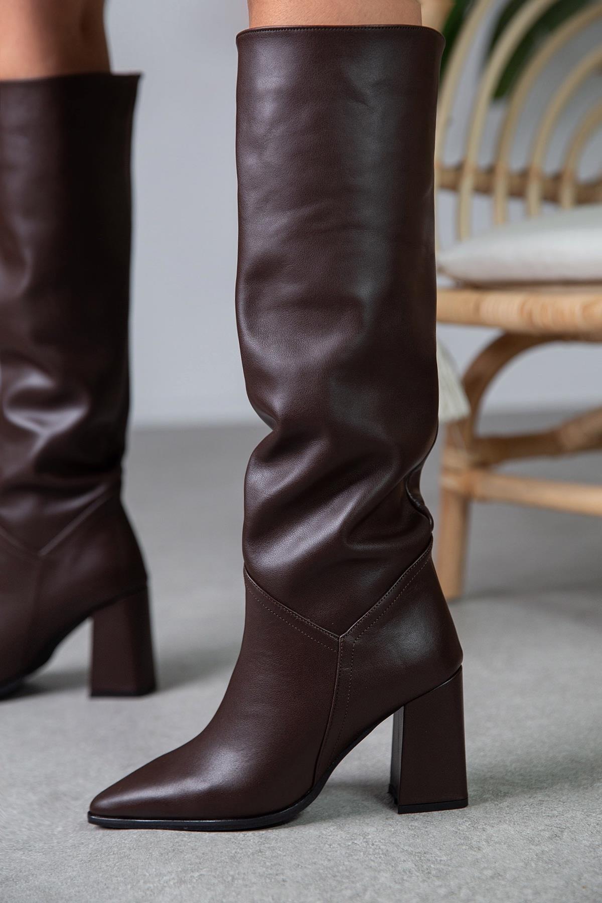 RUSH KAHVE DERİ ÇİZME KAHVE