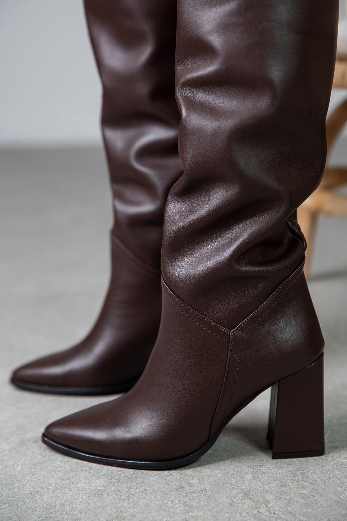 RUSH KAHVE DERİ ÇİZME KAHVE