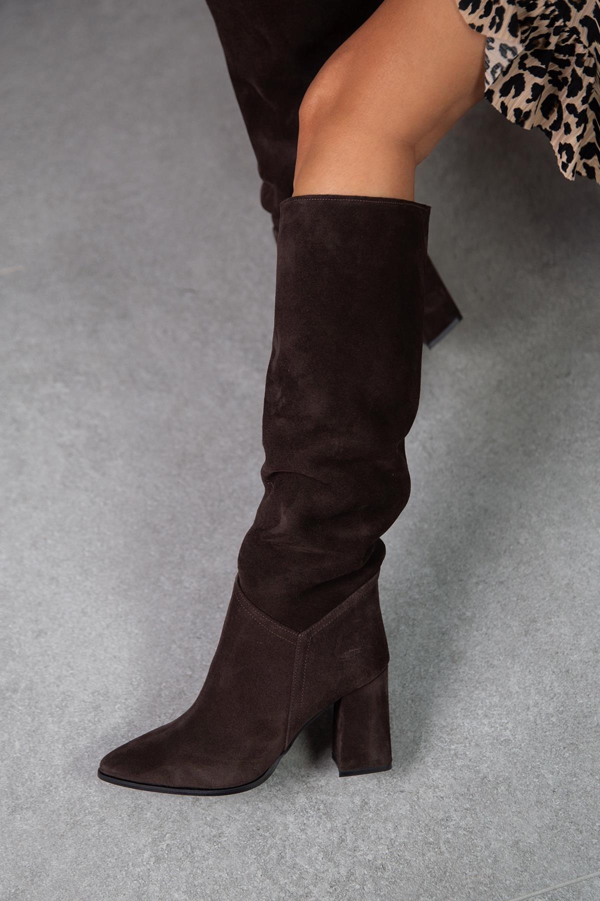 RUSH KOYU KAHVE SÜET ÇİZME KAHVE