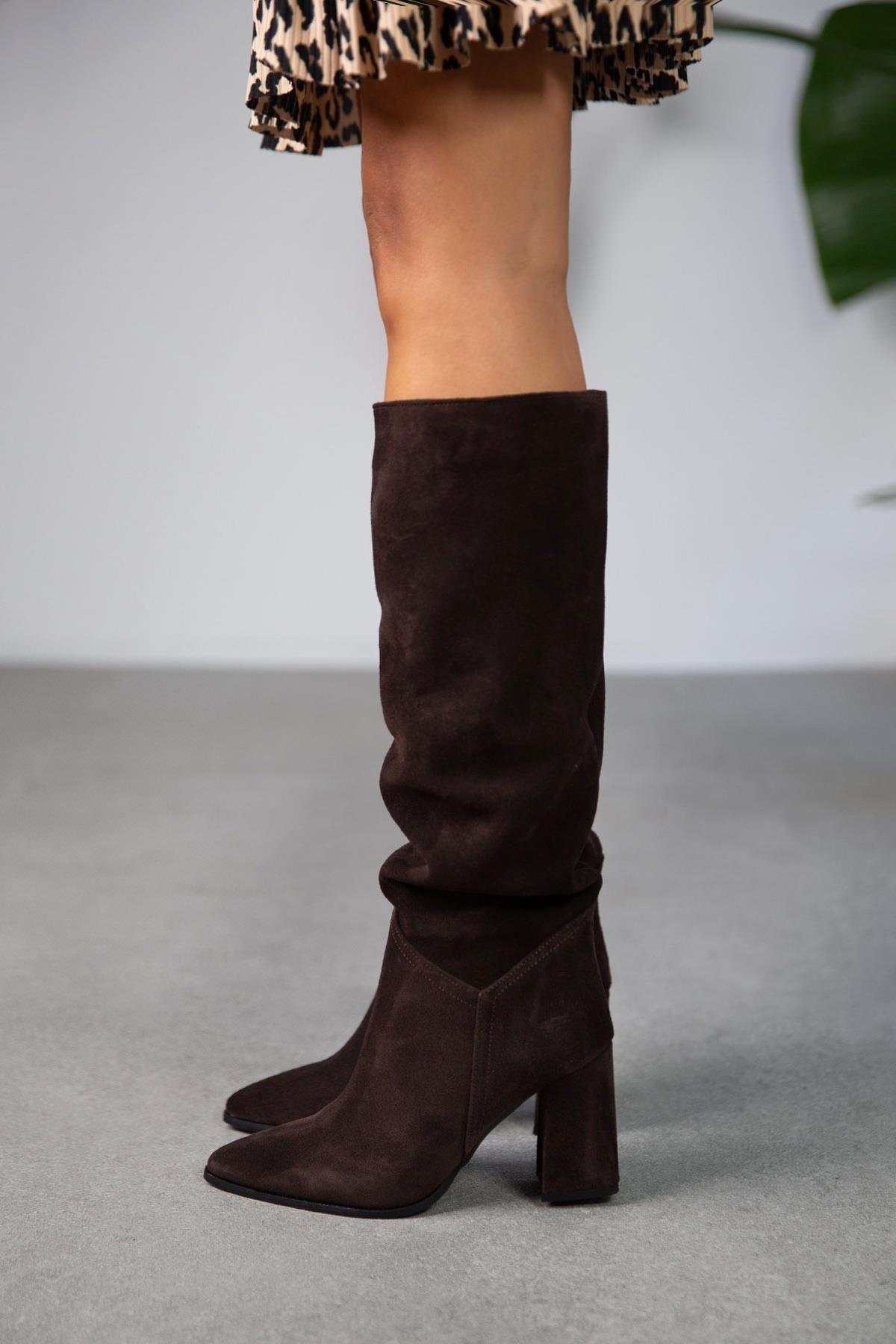 RUSH KOYU KAHVE SÜET ÇİZME KAHVE