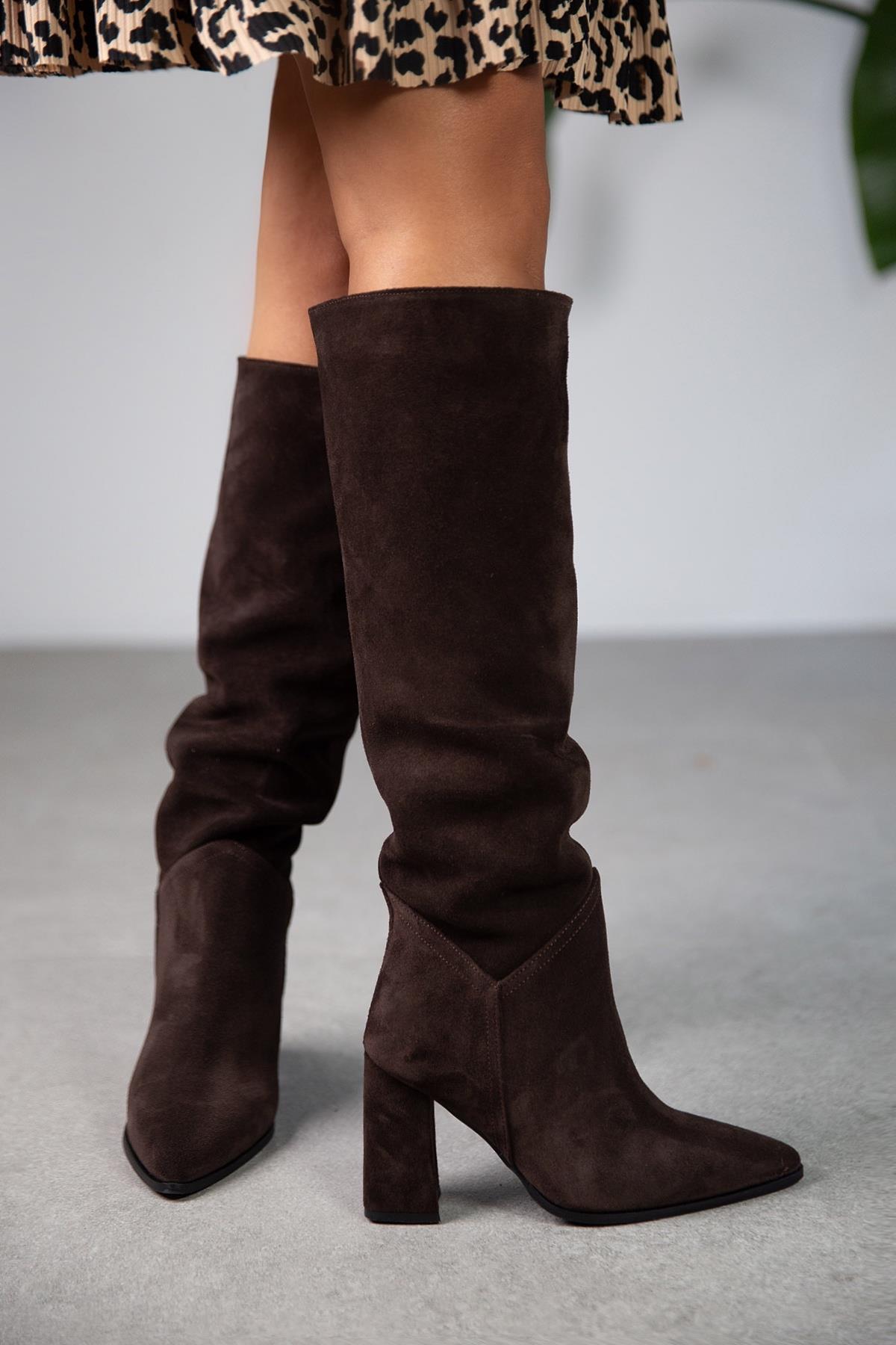 RUSH KOYU KAHVE SÜET ÇİZME KAHVE