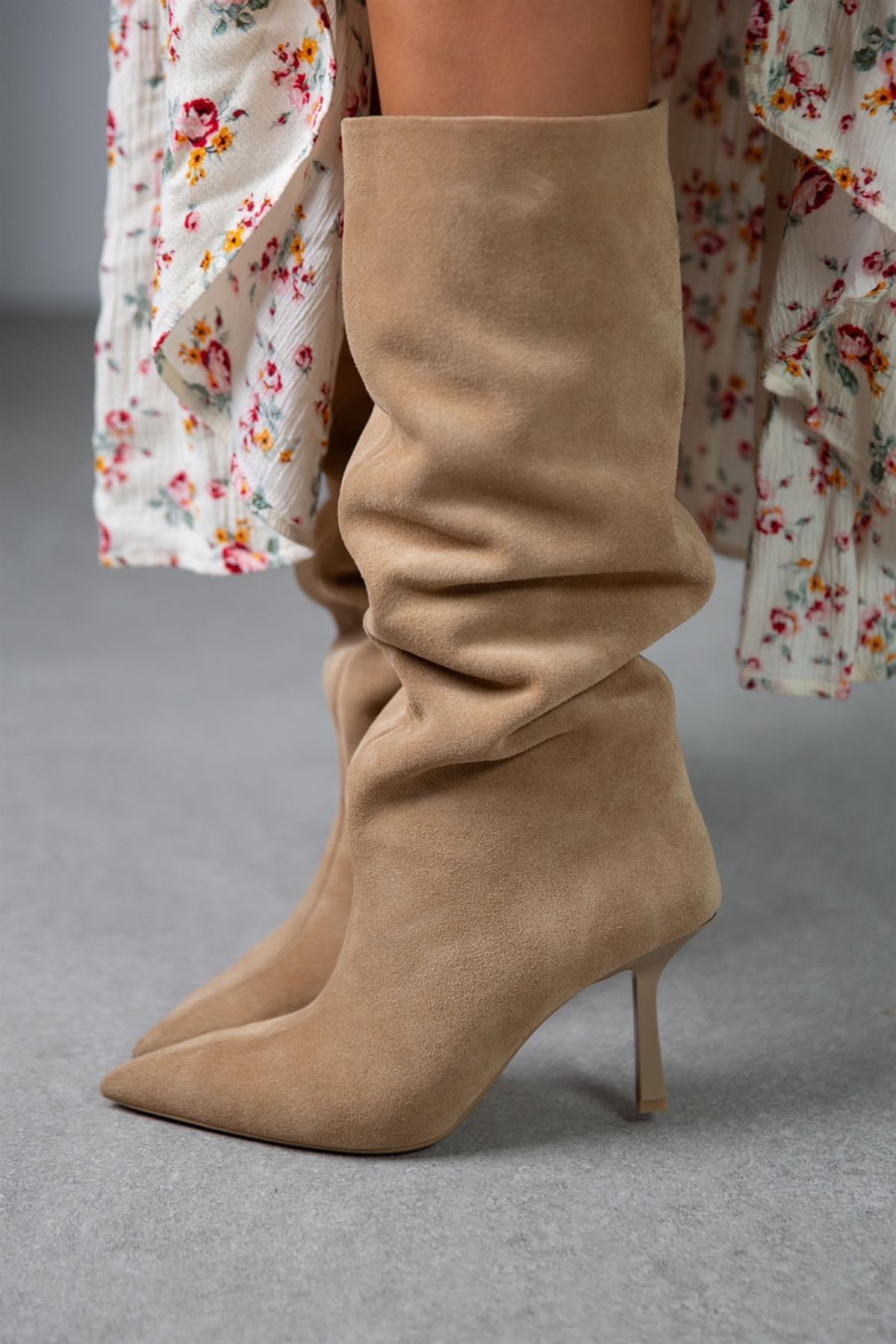 SONYA BEJ SÜET ÇİZME BEJ SÜET