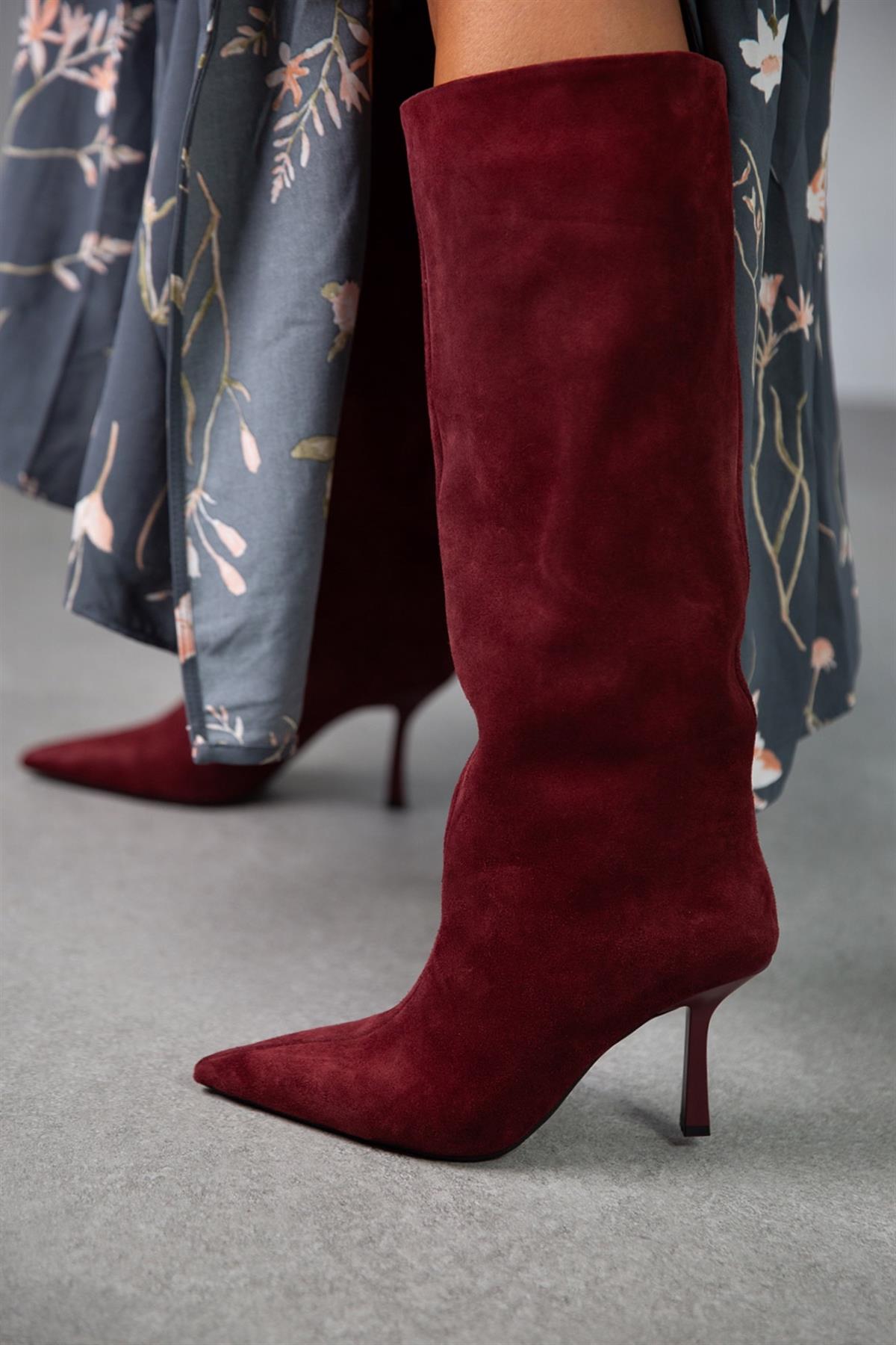 SONYA BORDO SÜET ÇİZME bordo