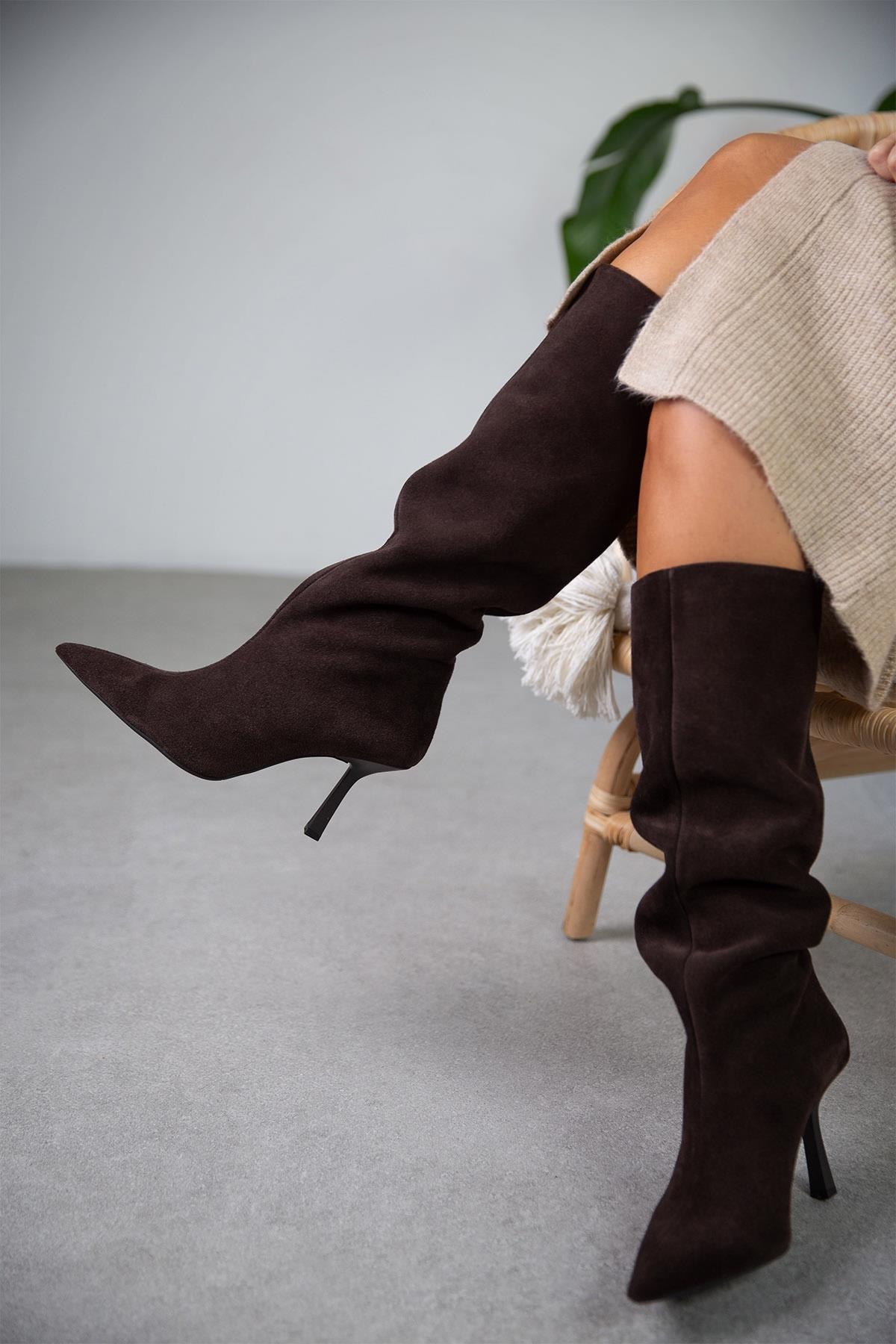 SONYA KOYU KAHVE SÜET ÇİZME KAHVE