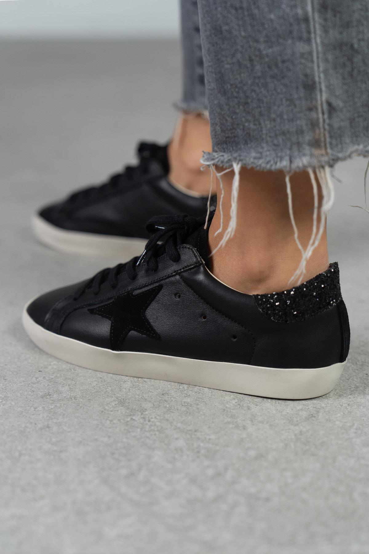 STAR SİYAH DERİ SNEAKER SİYAH DERİ