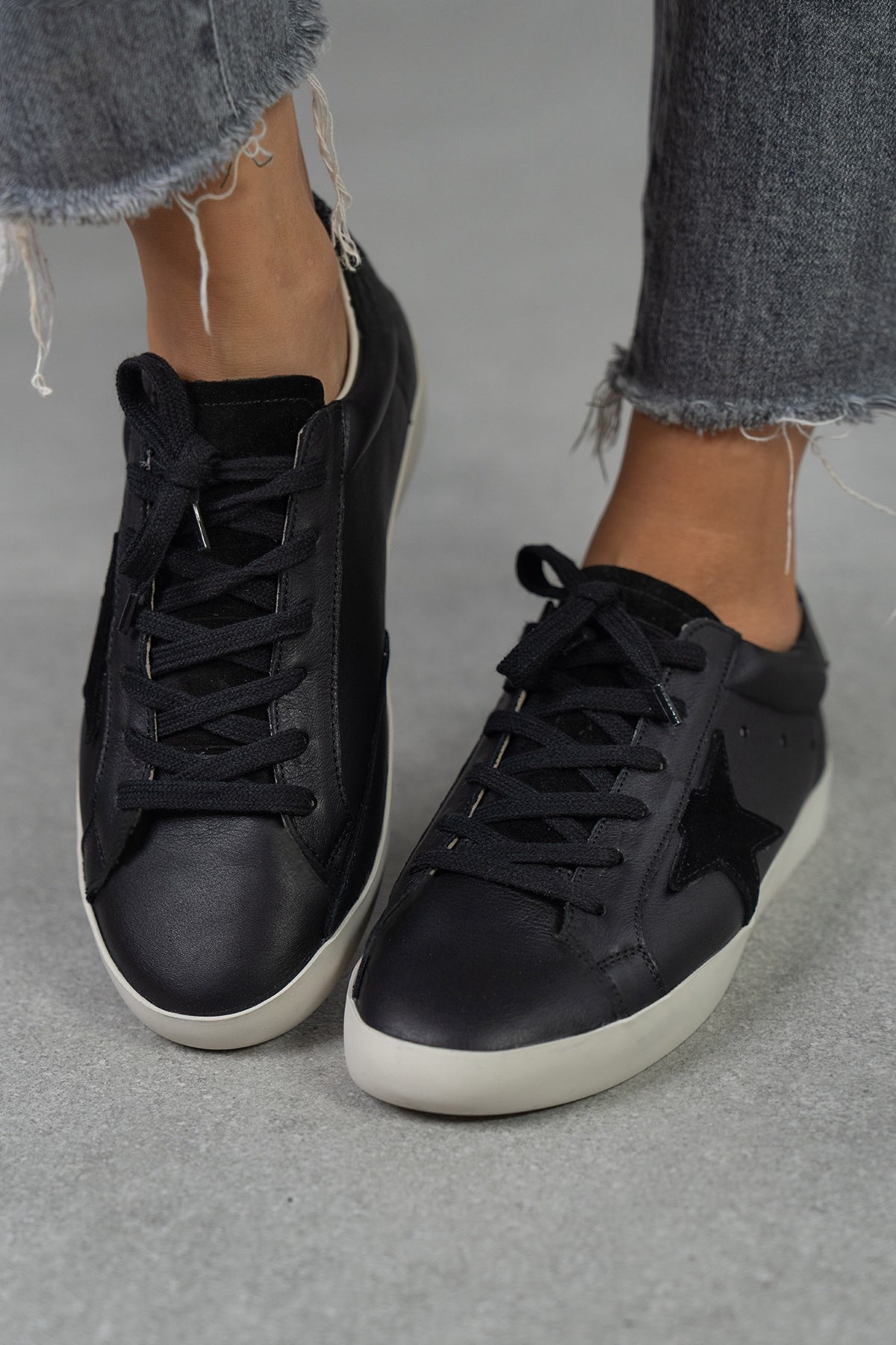 STAR SİYAH DERİ SNEAKER SİYAH DERİ