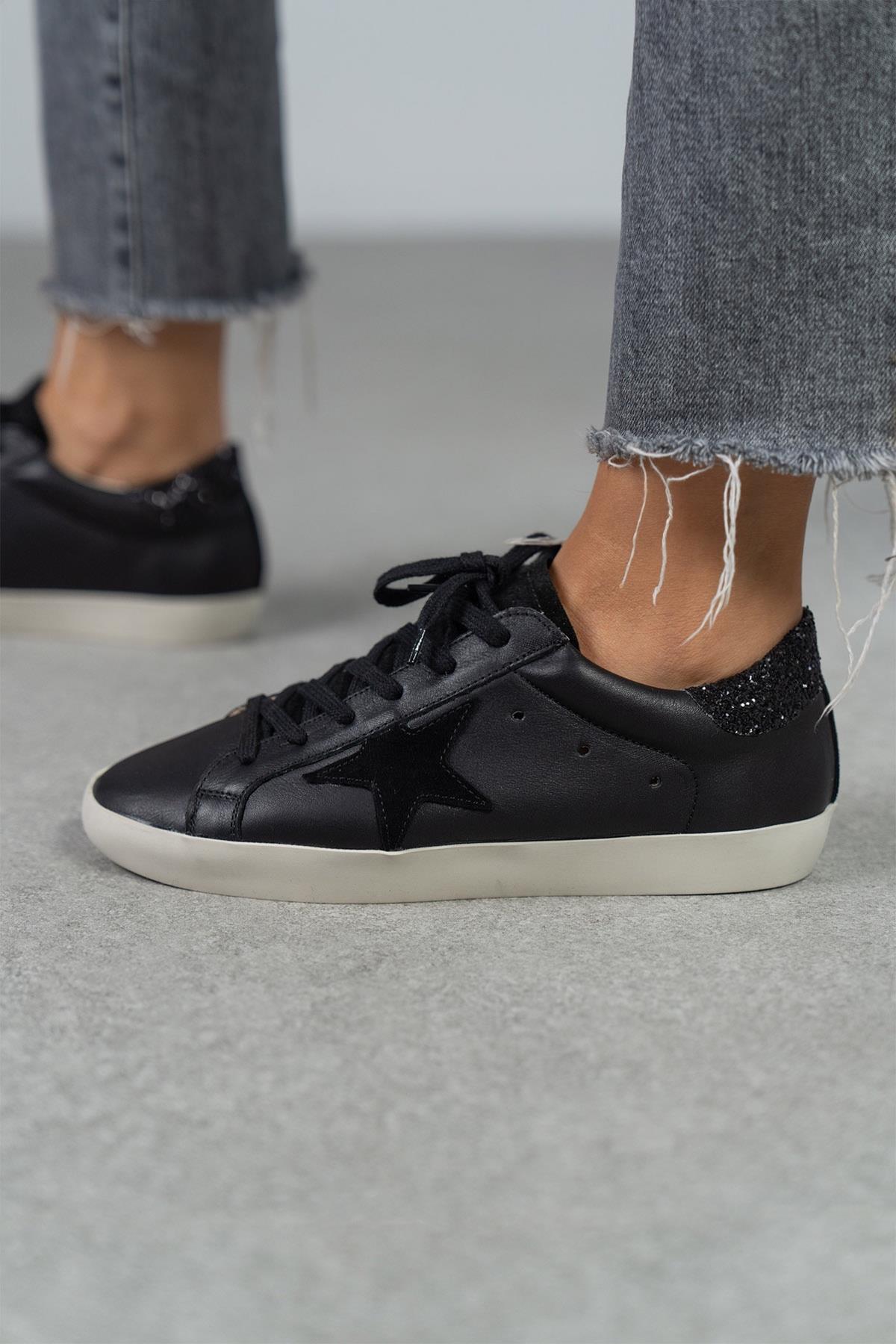 STAR SİYAH DERİ SNEAKER SİYAH DERİ