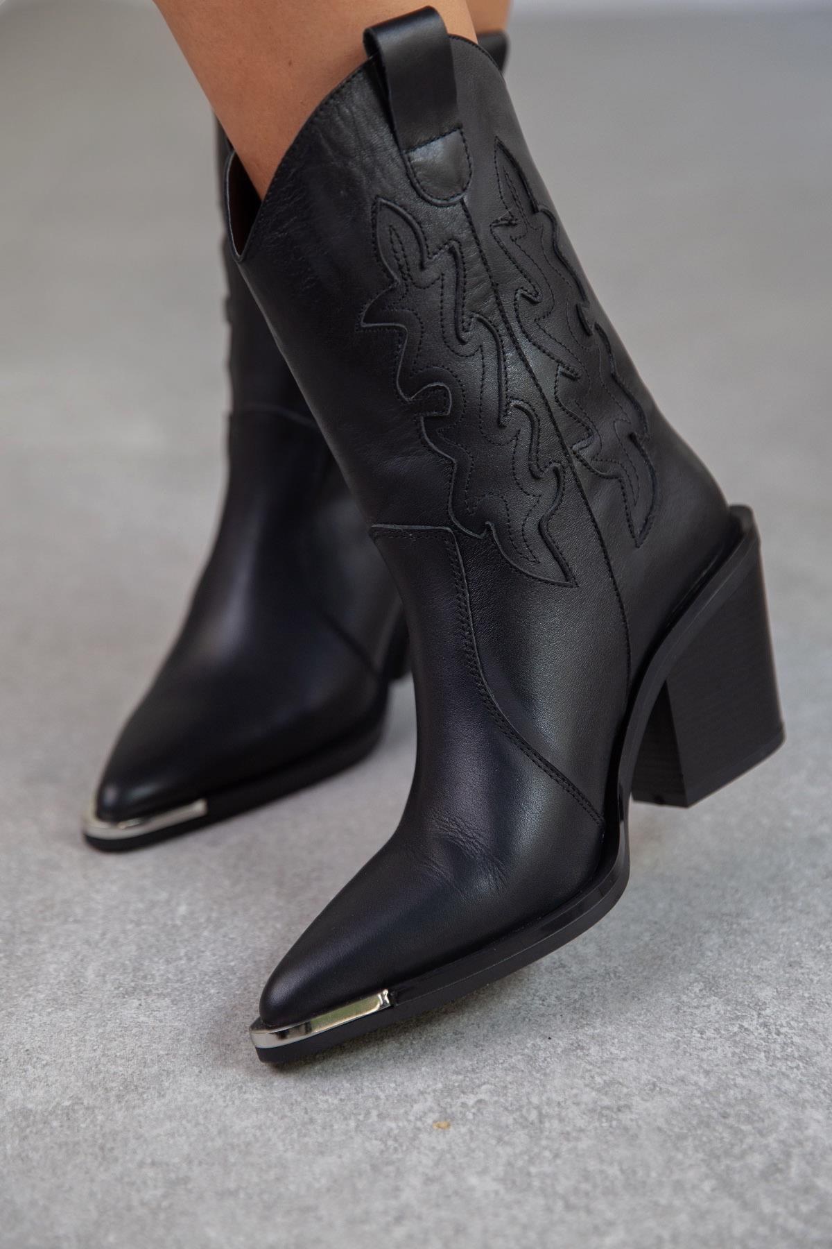 WEST SİYAH DERİ KOVBOY SİYAH