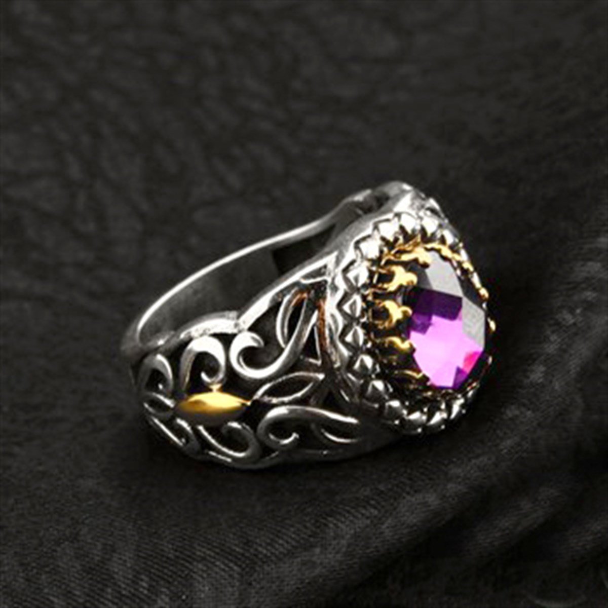 Amatist Kristal Kesim Taşlı 925 Ayar Gümüş Erkek Yüzük