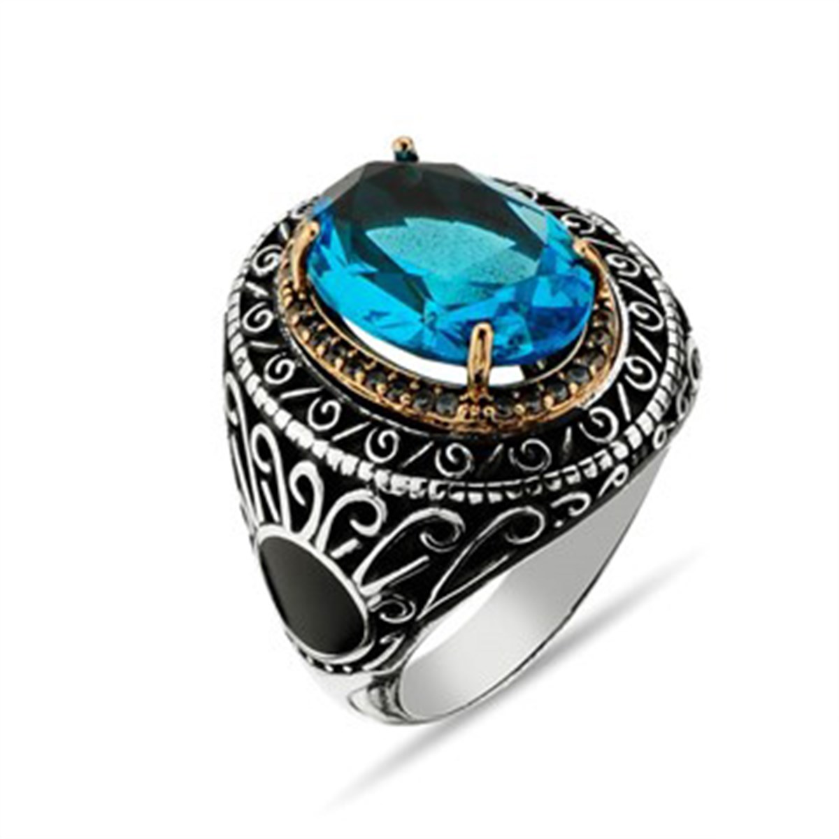 Aquamarin Taşlı 925 Ayar Gümüş Bayan Yüzüğü