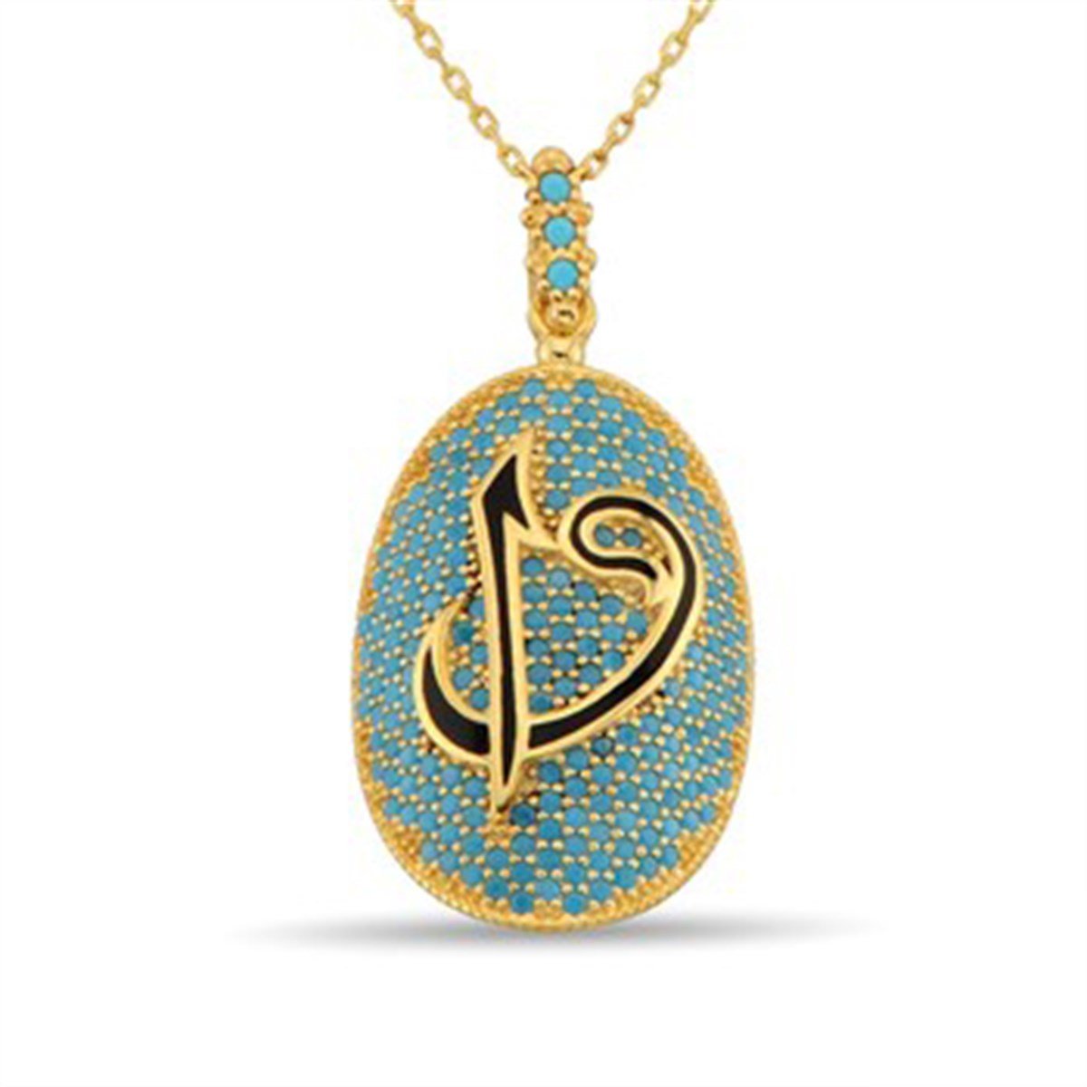 Elif Vav Firuze Turkuaz Taşlı Altın Kaplamalı 925 Ayar Gümüş Bayan Kolye