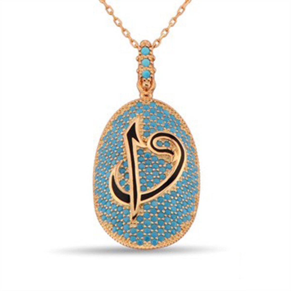 Elif Vav Firuze Turkuaz Taşlı Roz Kaplamalı 925 Ayar Gümüş Bayan Kolye