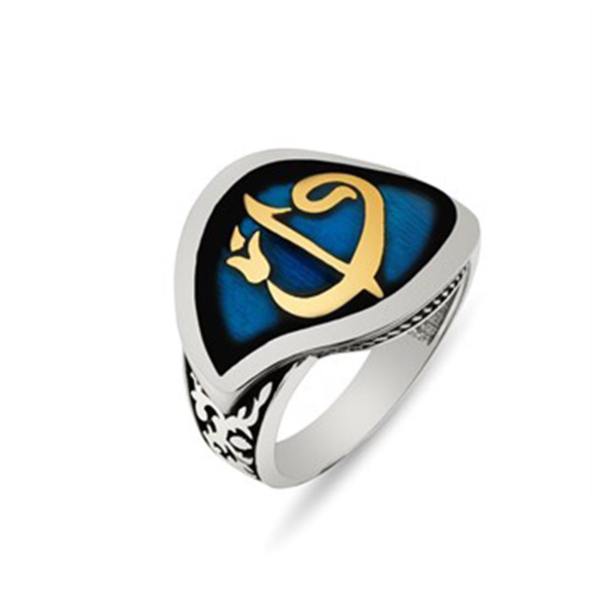 Elif Vav Yaprak Görünümlü 925 Ayar Gümüş Bayan Yüzük