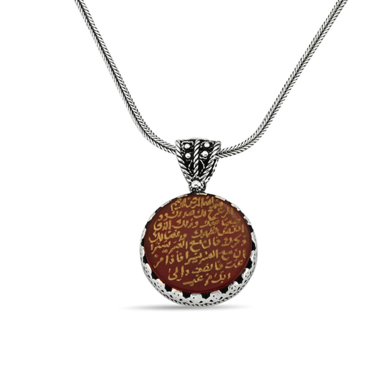 Elyazma Dualı 925 Ayar Gümüş Akik Taşlı Bayan Kolye