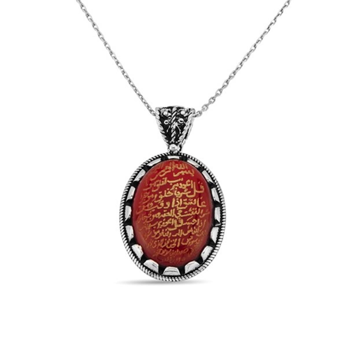 Elyazma Dualı 925 Ayar Gümüş Akik Taşlı Bayan Kolye