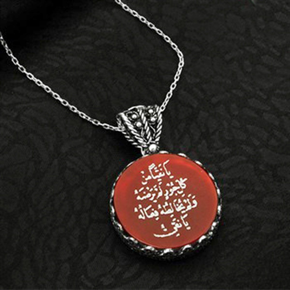 Erbaini İdrisiyye 925 Ayar Gümüş Akik Taşlı Bayan Kolye Ucu ve Zinciri