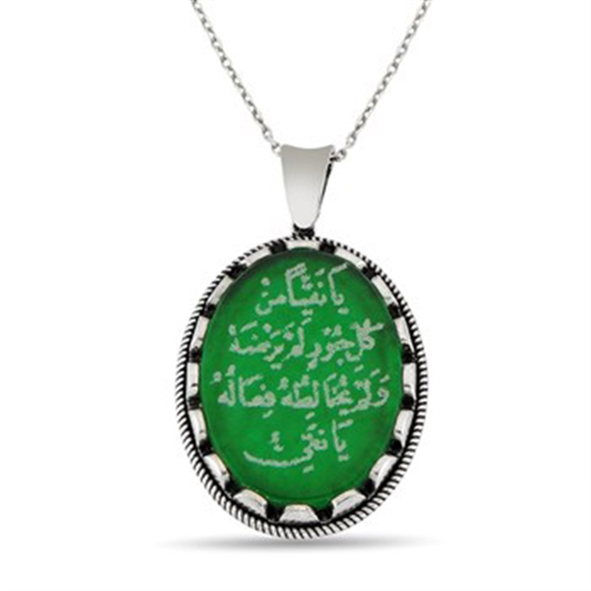 Erbaini İdrisiyye Yeşil Akik Taşlı 925 Ayar Gümüş Bayan Kolyesi