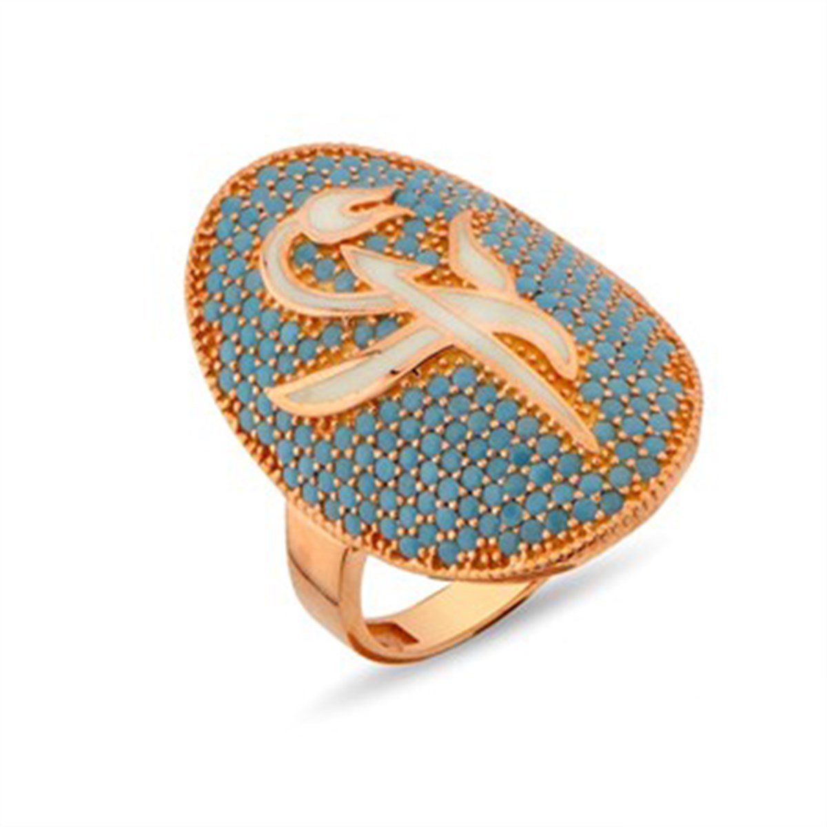 Firuze Turkuaz Taşlı Roz Kaplamalı 925 Ayar Gümüş Elif Bayan Yüzüğü
